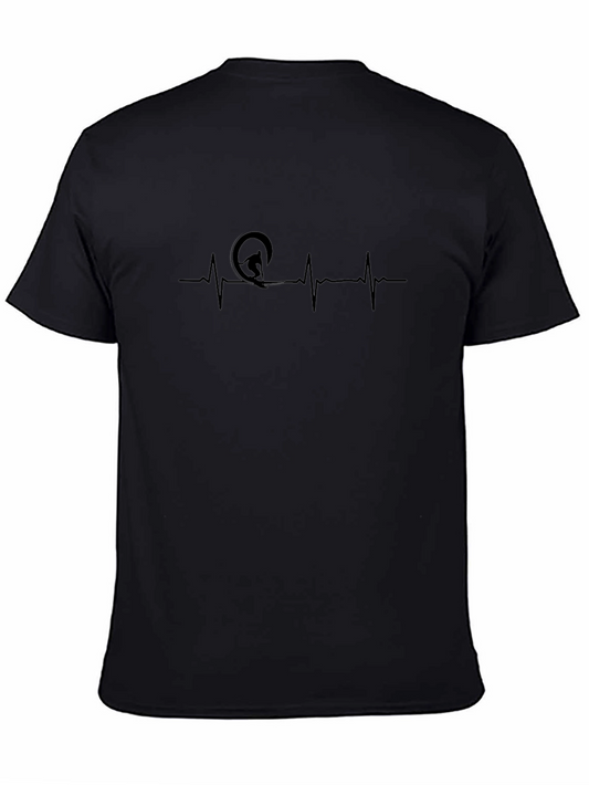 Surfing Heartbeat Graphic Tee - Black Cotton T-Shirt