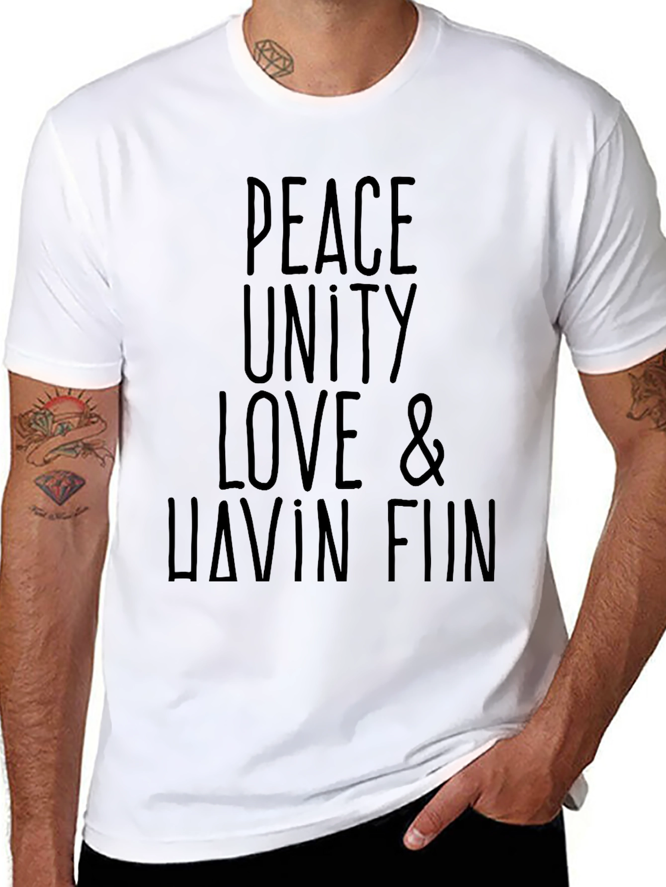 Peace Unity Love & Havin Fun Black T-Shirt