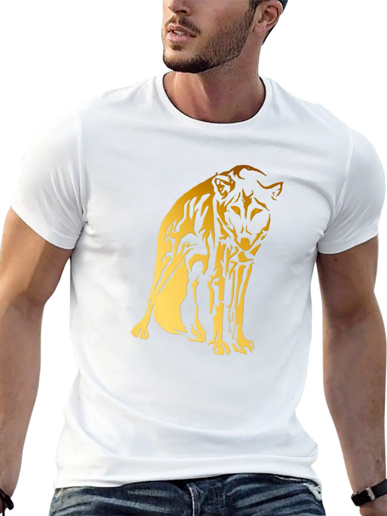 Black Tee with Gold Cheetah Graphic