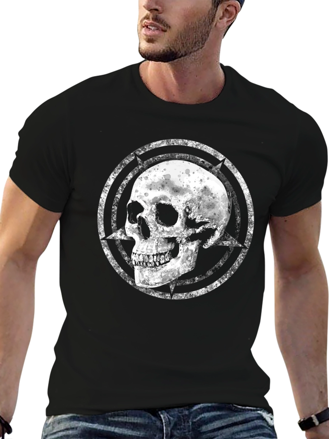 Skull Graphic Tee - Black Cotton Blend