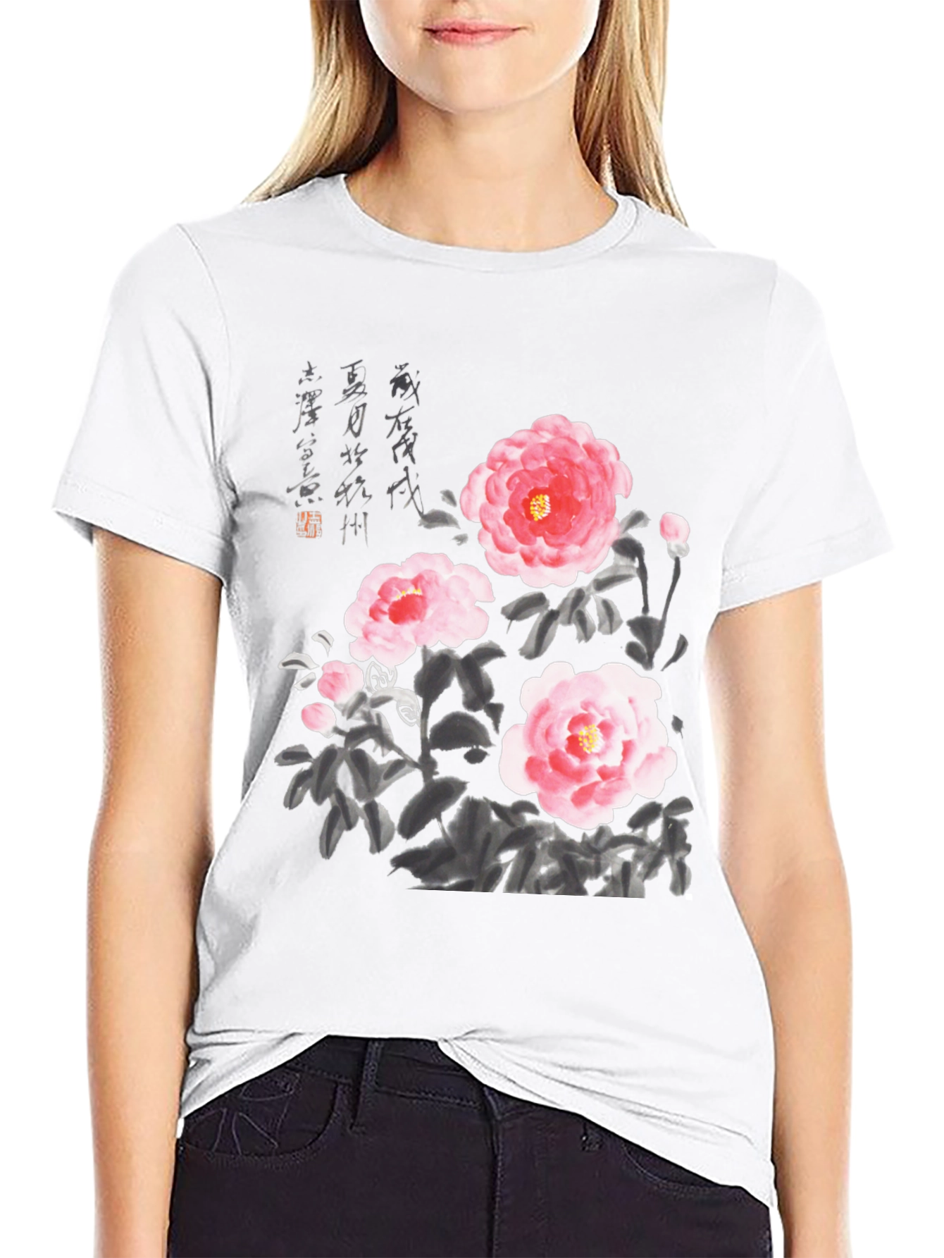 Floral Ink Painting T-Shirt - Unique Artistic Design
