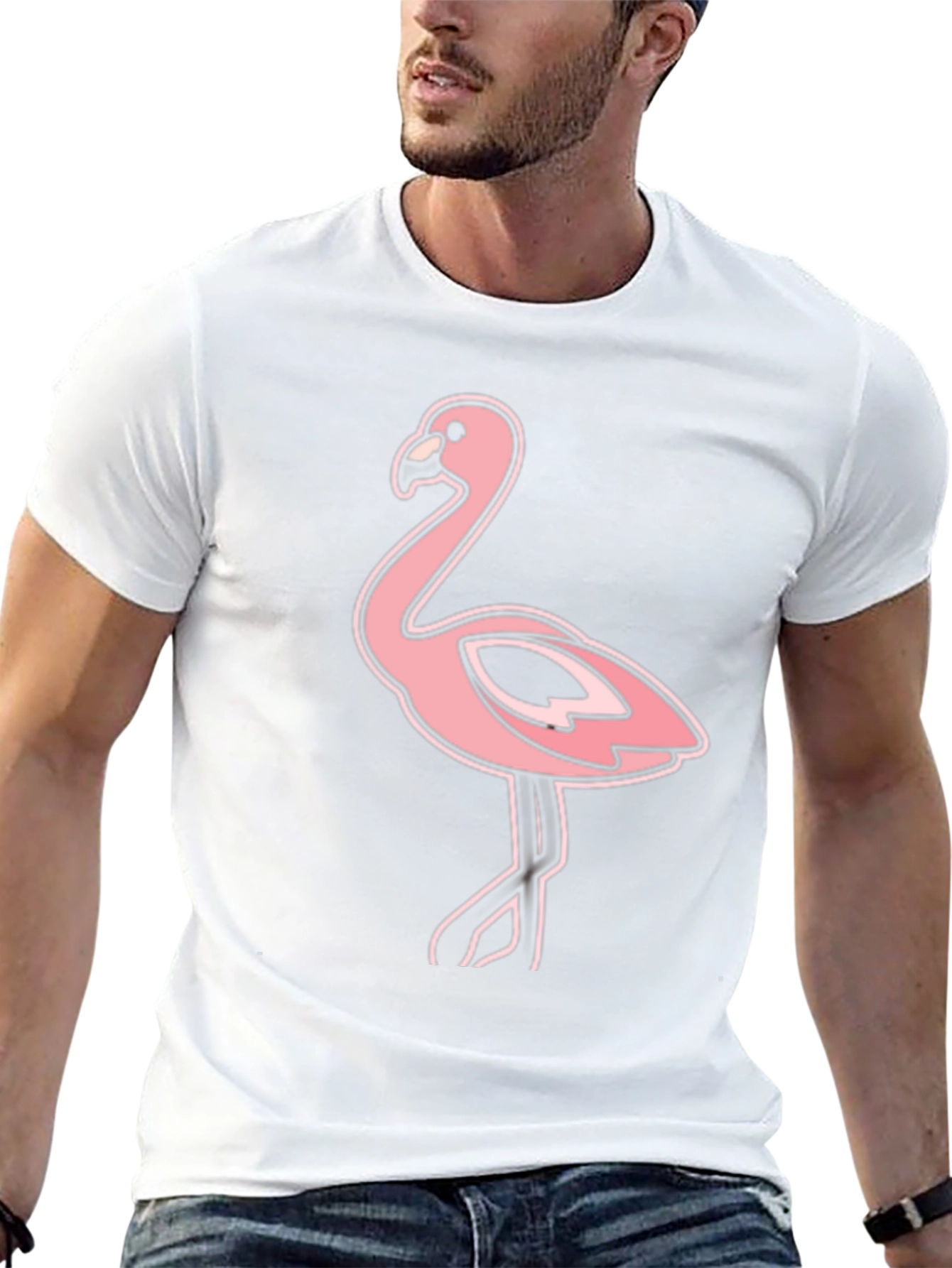 Black Tee with Pink Flamingo Graphic Print