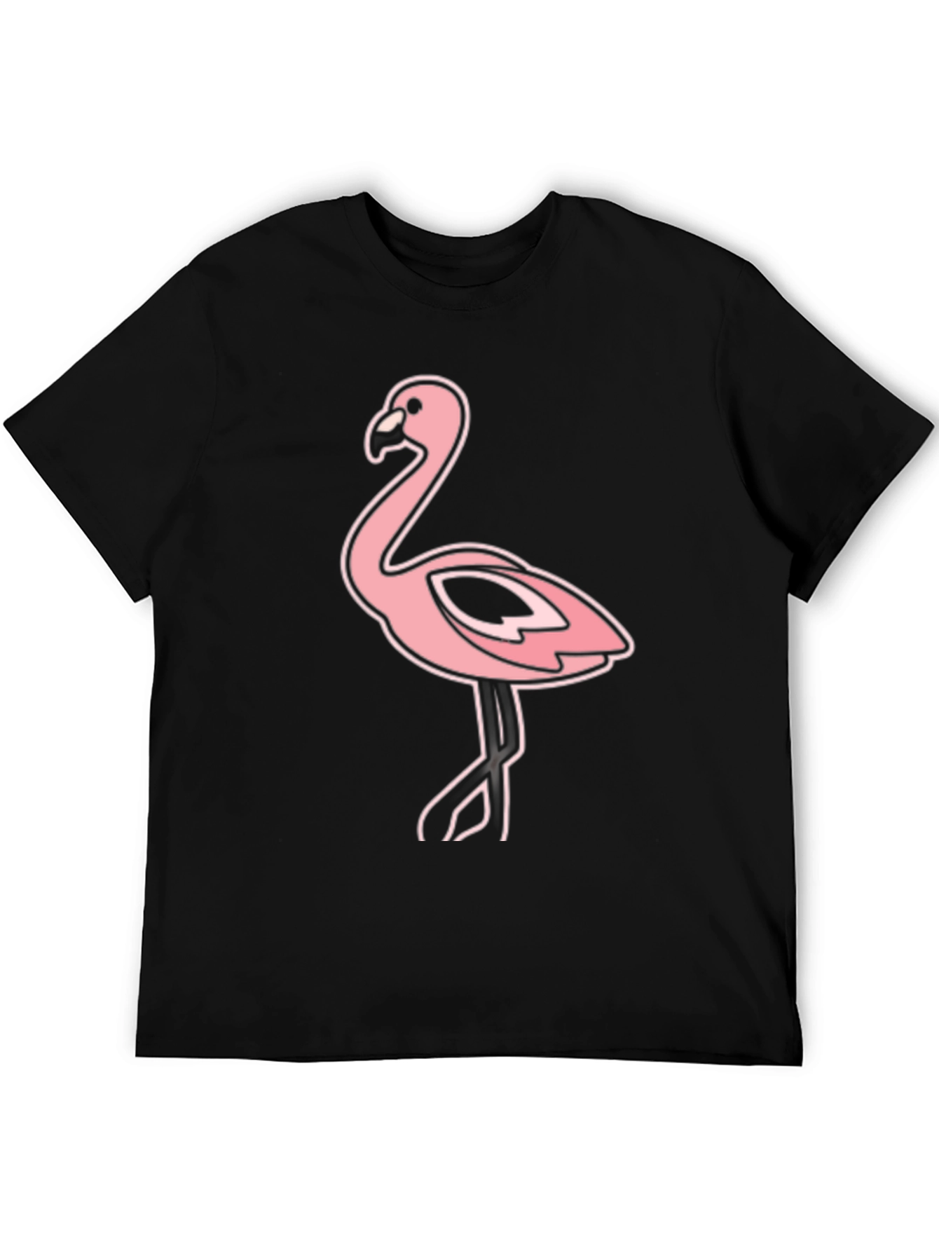 Black Tee with Pink Flamingo Graphic Print