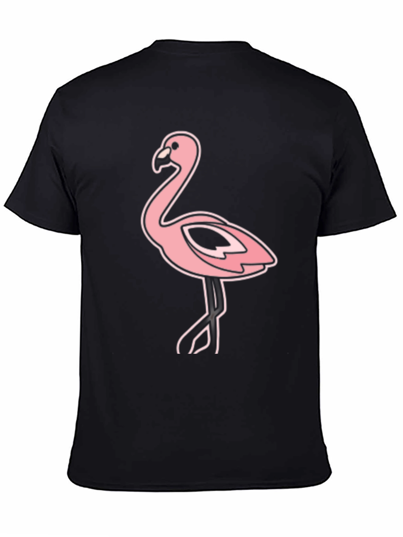 Black Tee with Pink Flamingo Graphic Print