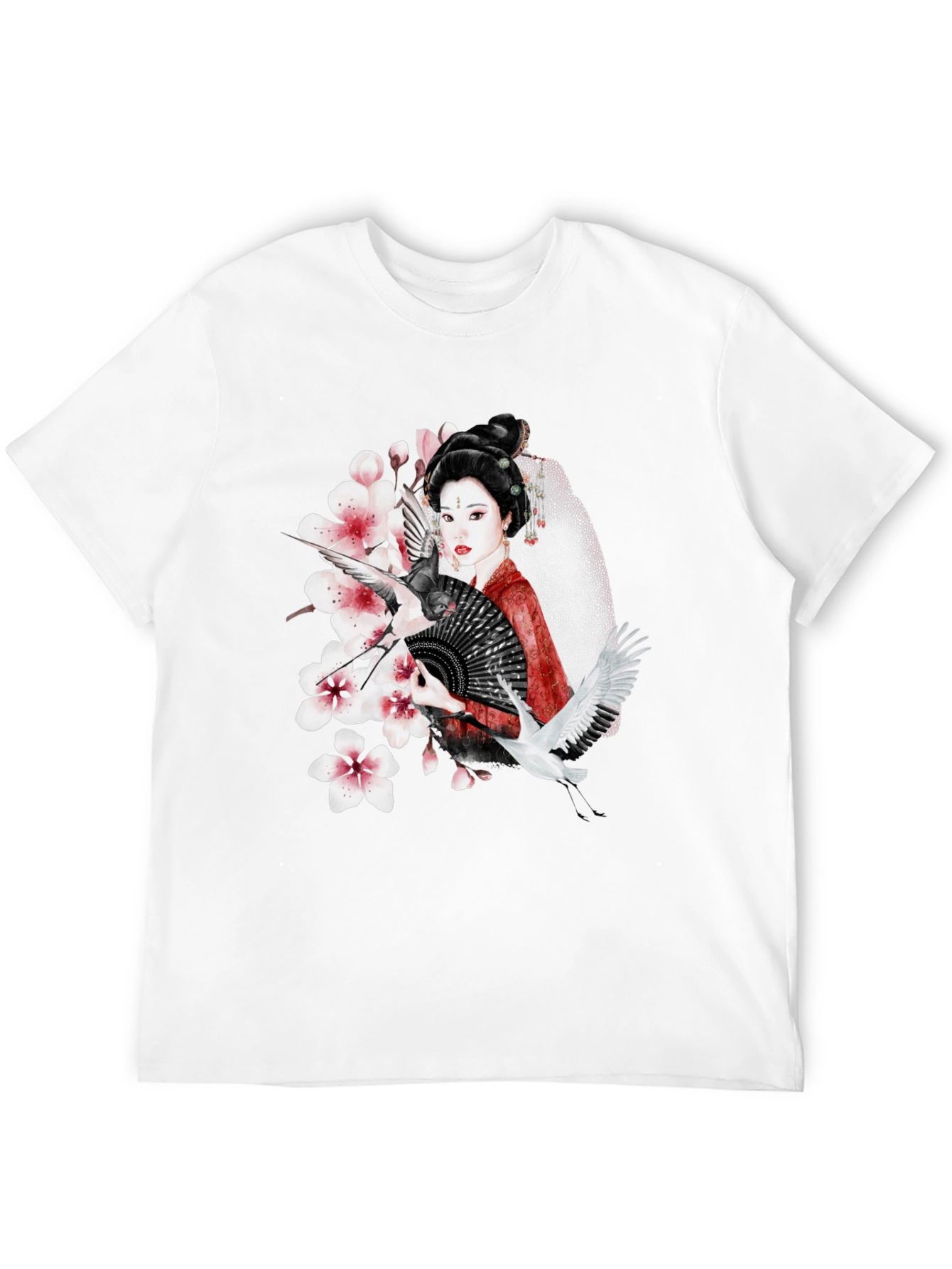 Asian Geisha Crane T-Shirt - Stylish Graphic Tee