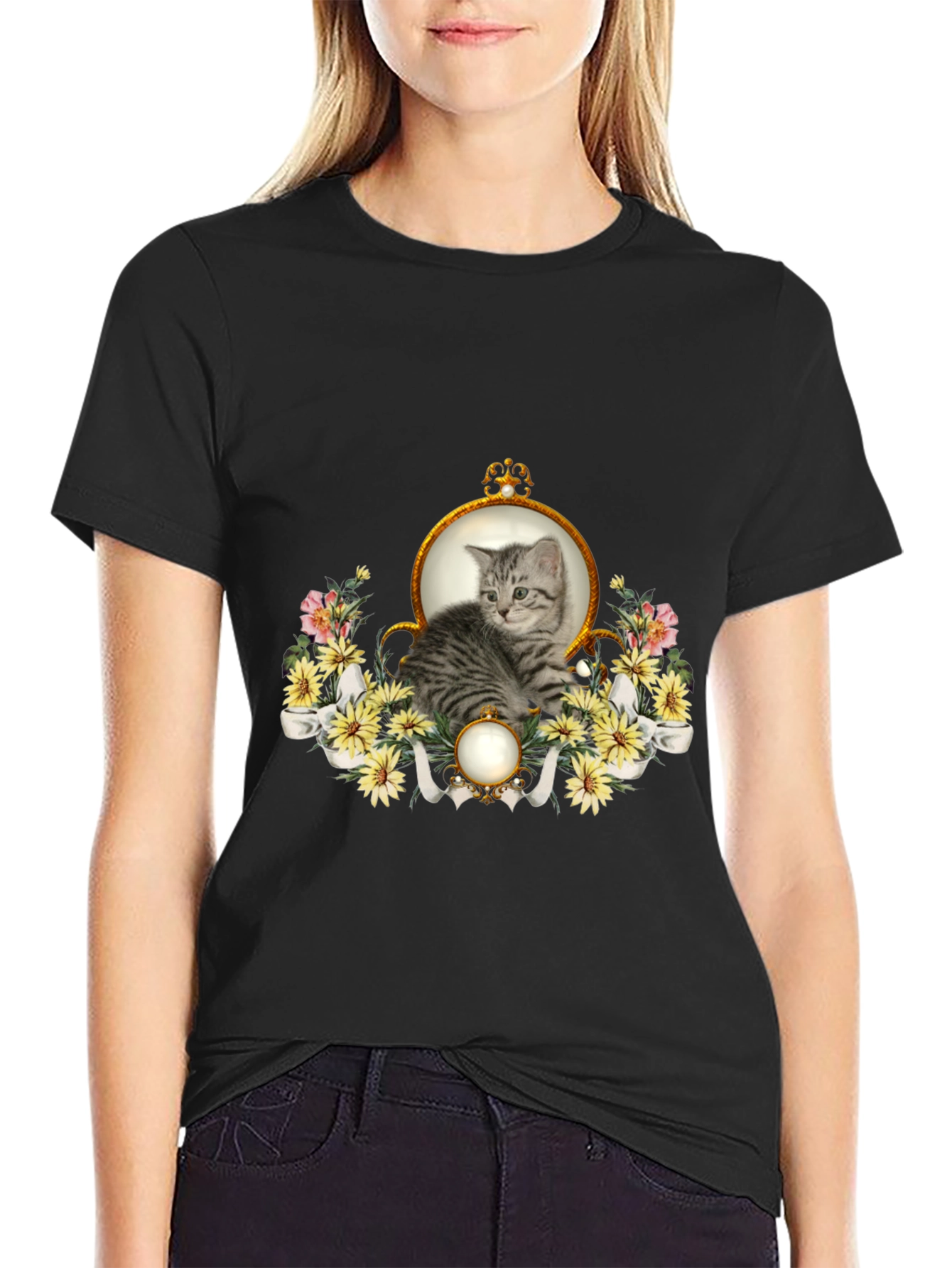 Kitten Portrait Black T-Shirt