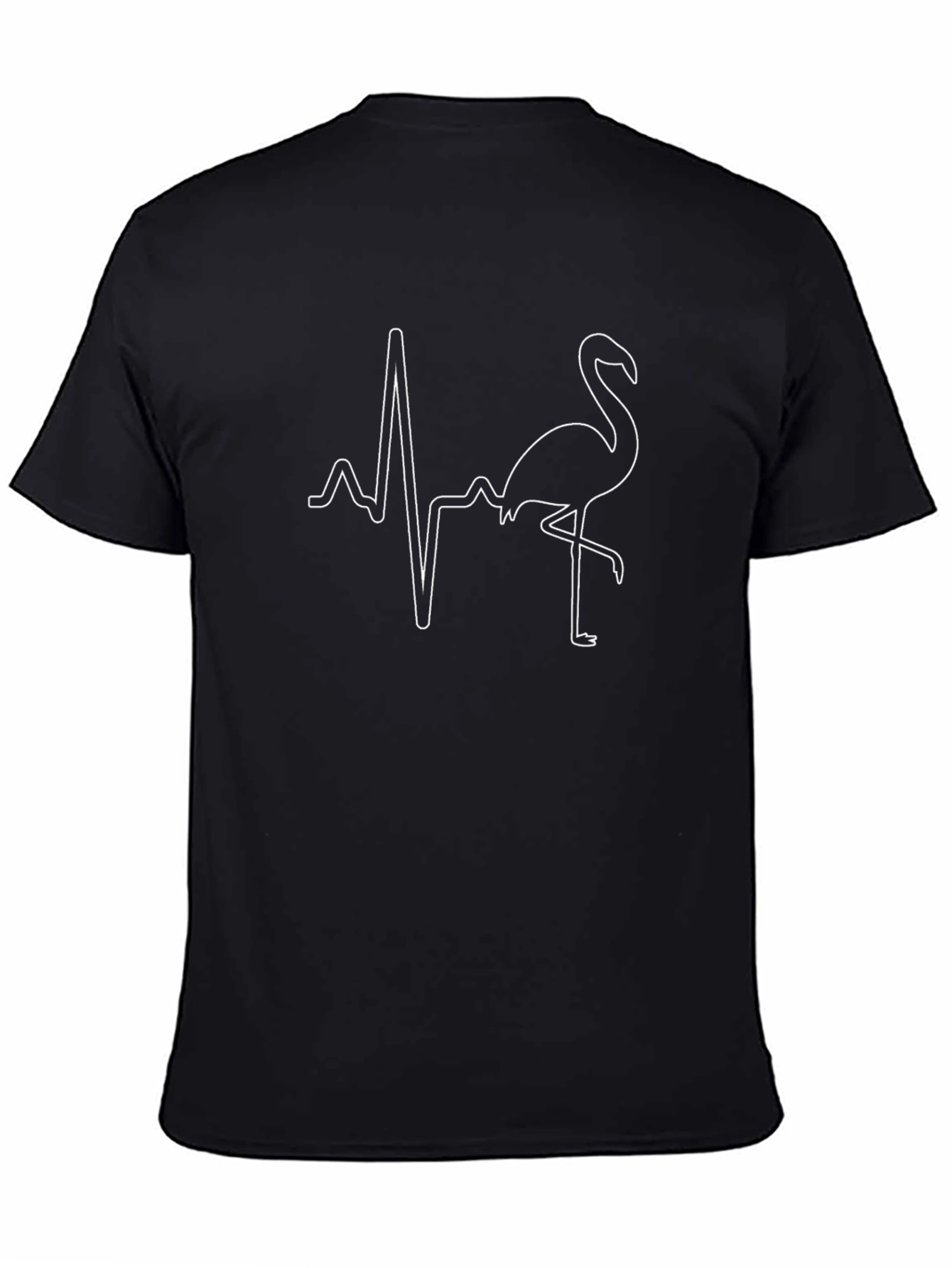 Flamingo Heartbeat Graphic Tee - Stylish Mens Black T-Shirt