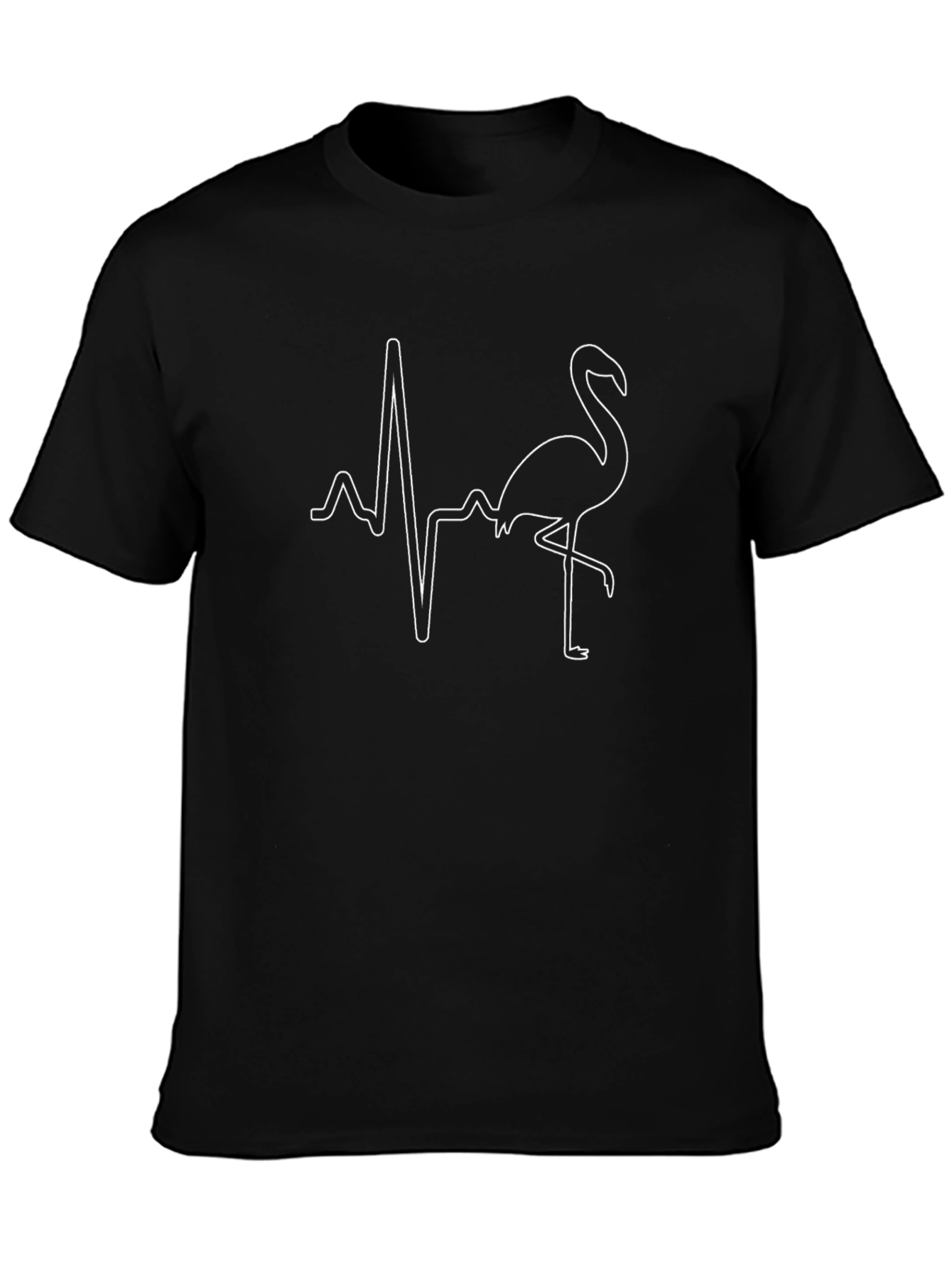 Flamingo Heartbeat Graphic Tee - Stylish Mens Black T-Shirt