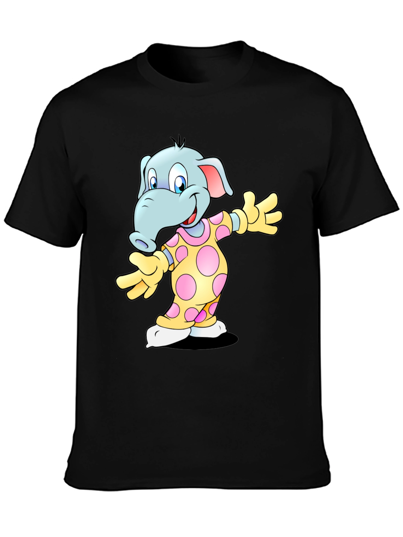 Cartoon Elephant Black T-Shirt