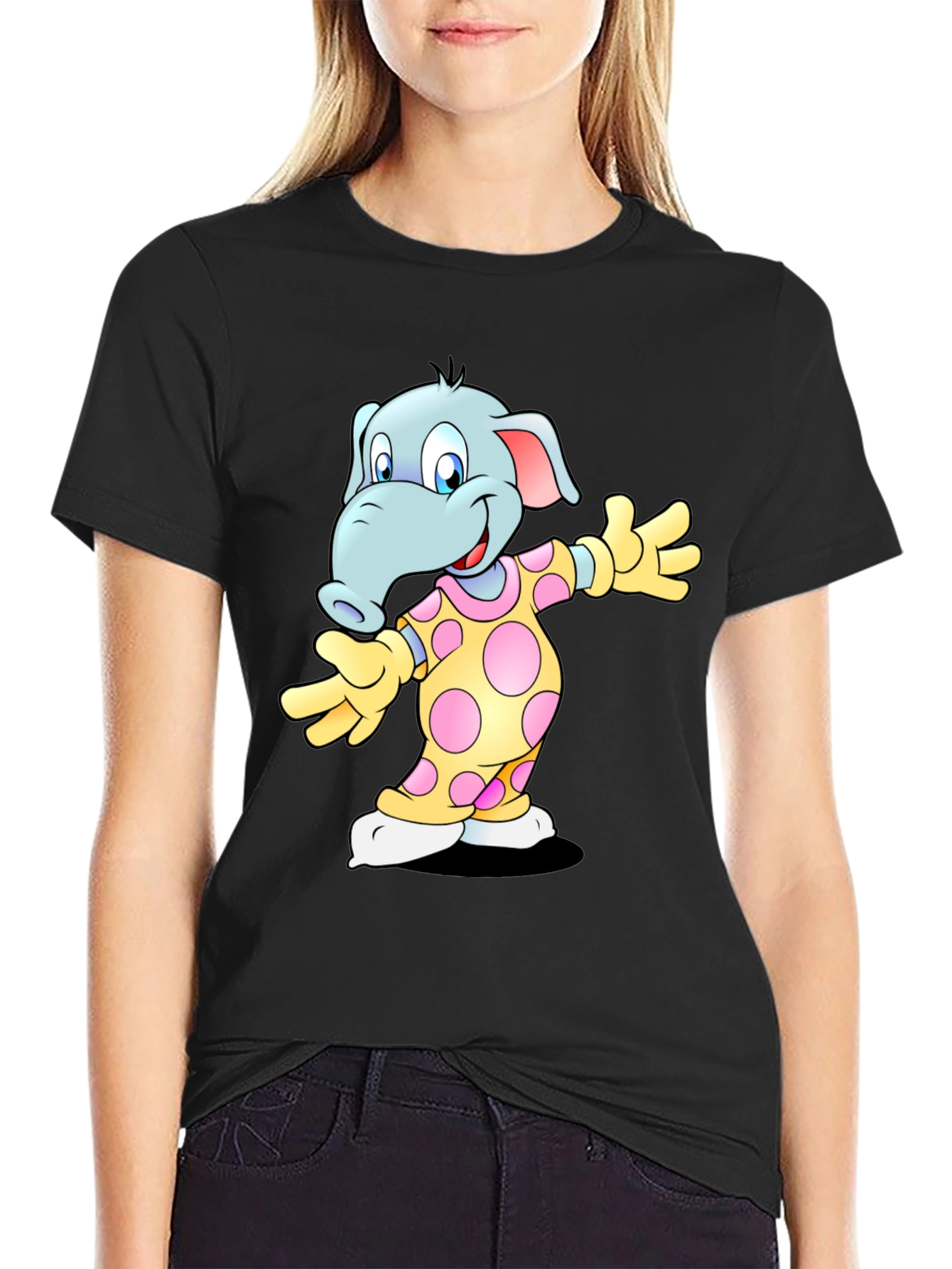 Cartoon Elephant Black T-Shirt