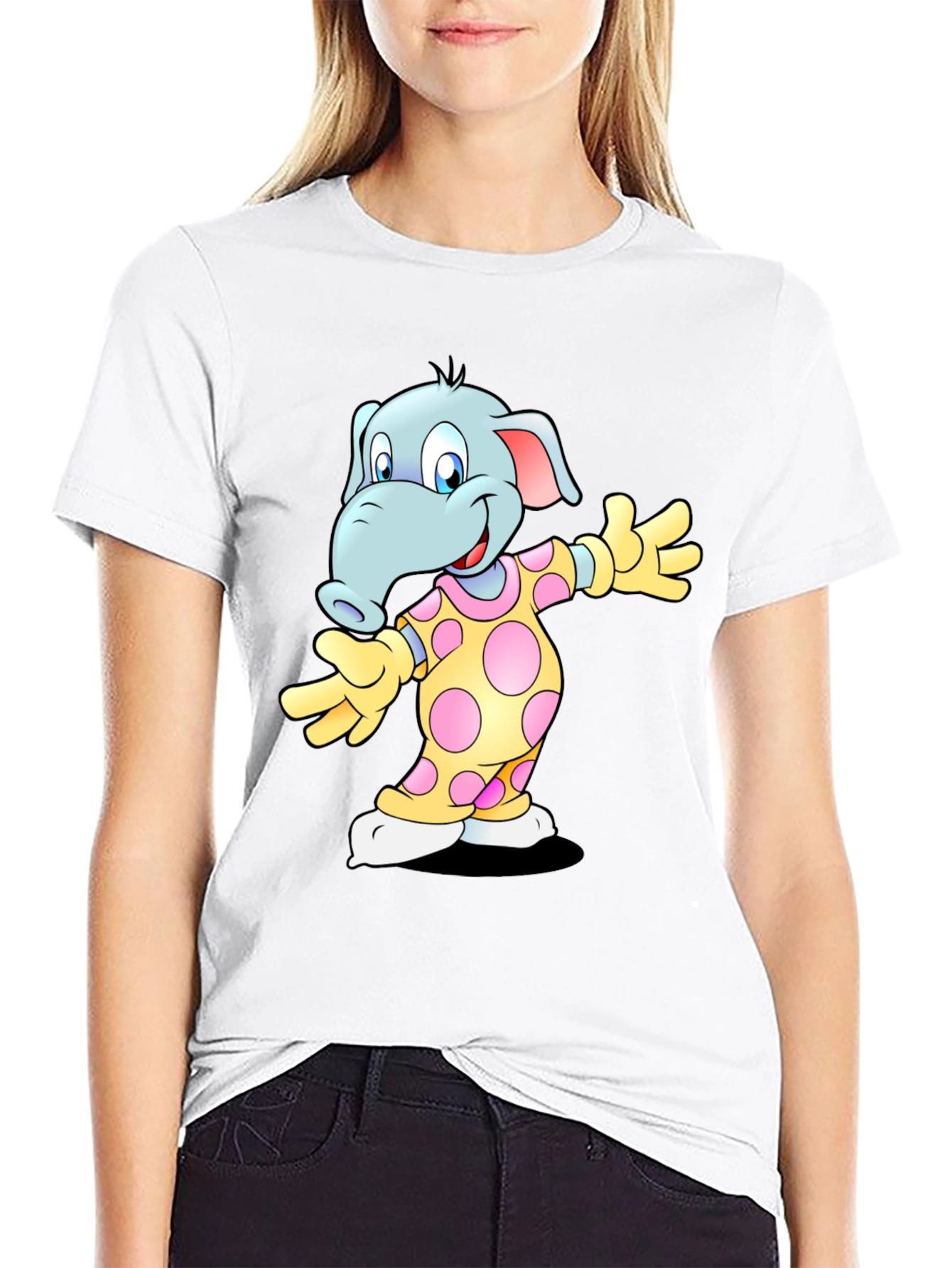 Cartoon Elephant Black T-Shirt