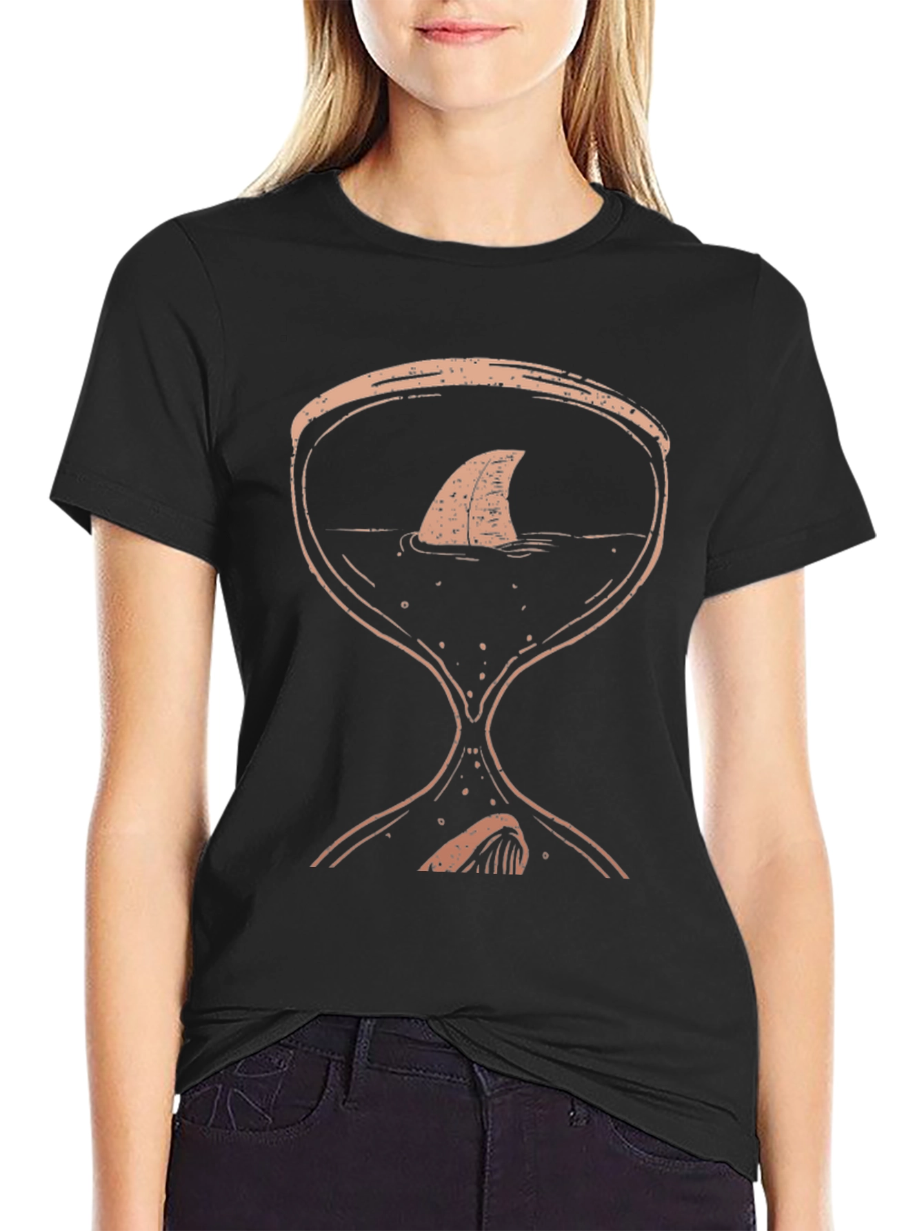 Shark Hourglass Graphic Tee - Unique Black T-Shirt