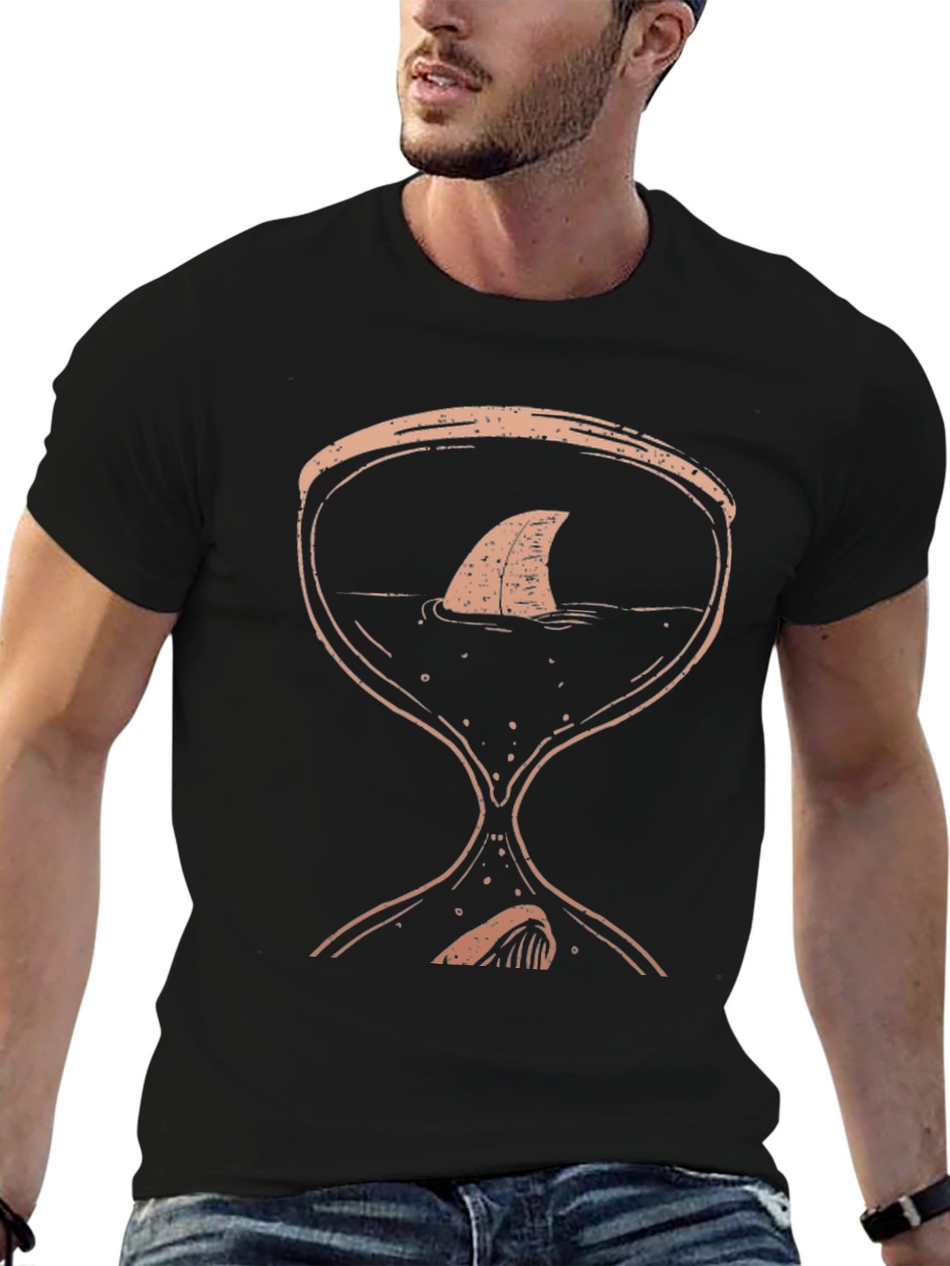 Shark Hourglass Graphic Tee - Unique Black T-Shirt