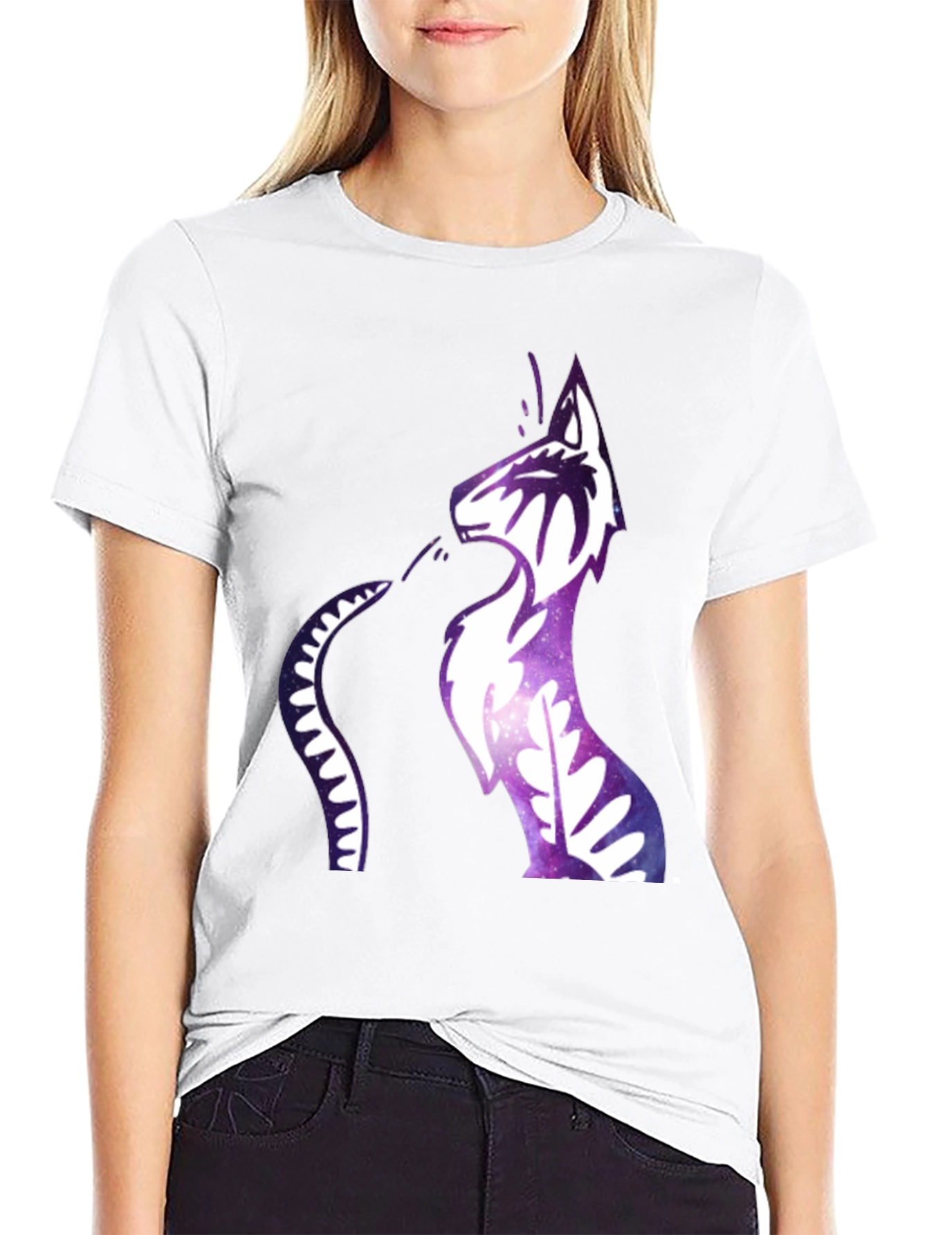 Galaxy Cat Graphic Print Black T-Shirt