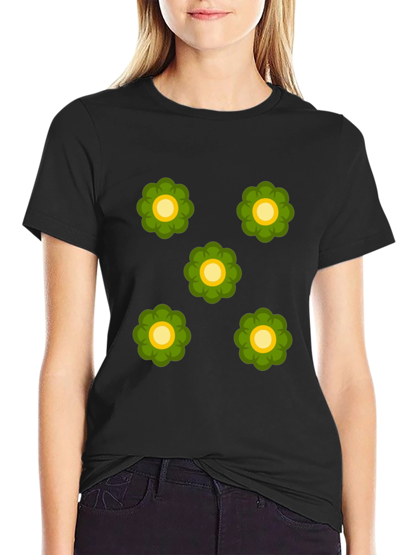 Retro Floral Print Black T-Shirt