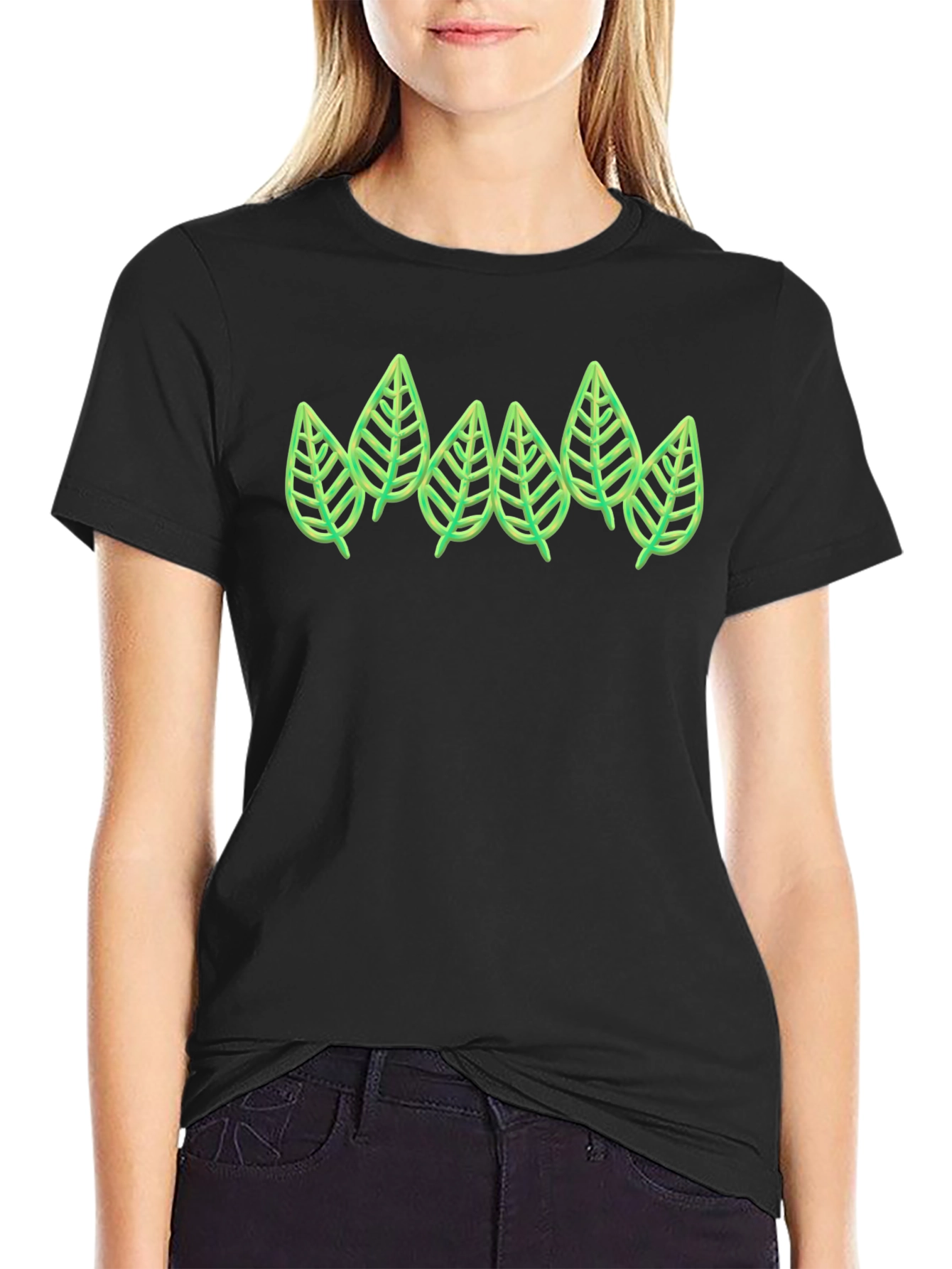 Leaf Design Black T-Shirt