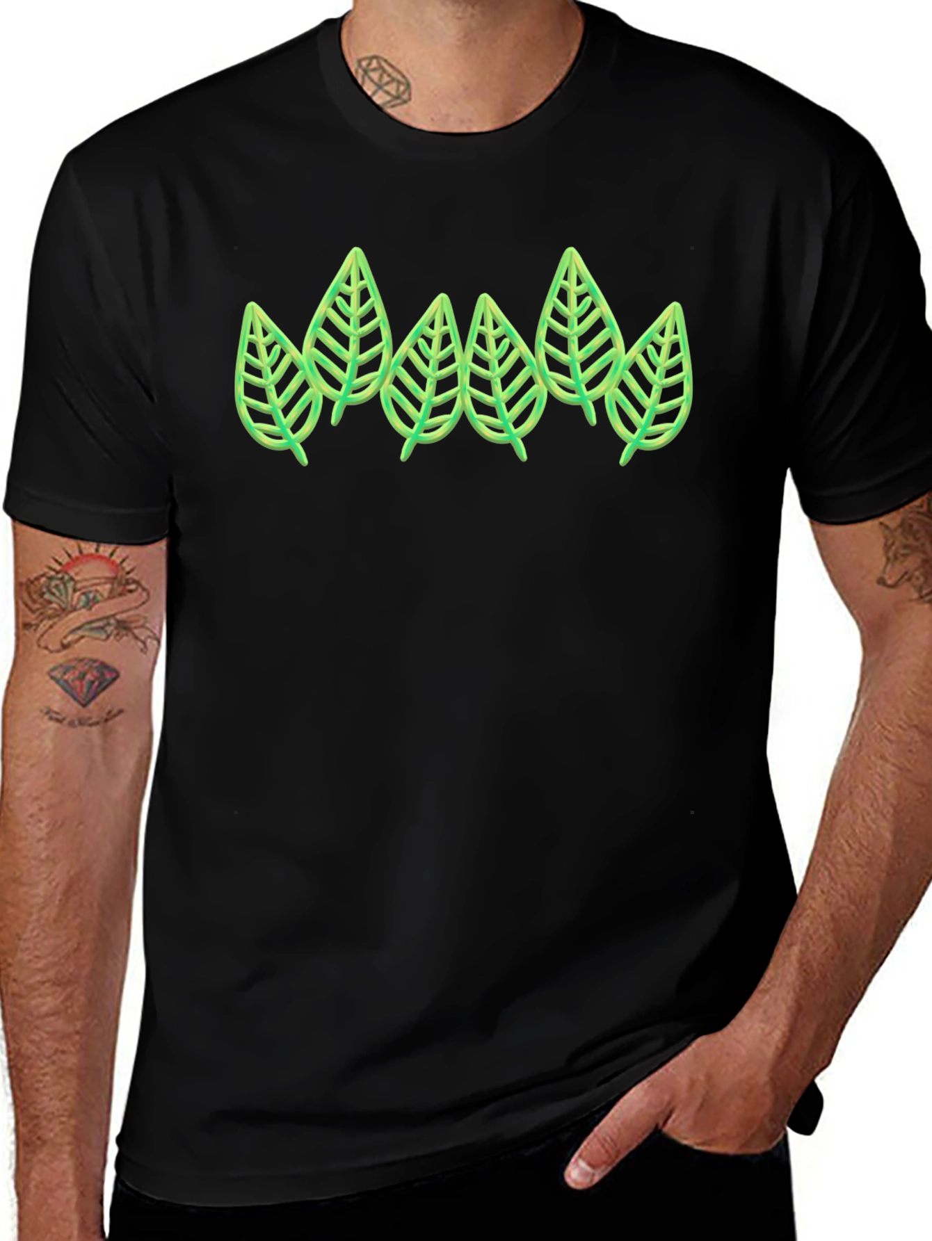 Leaf Design Black T-Shirt