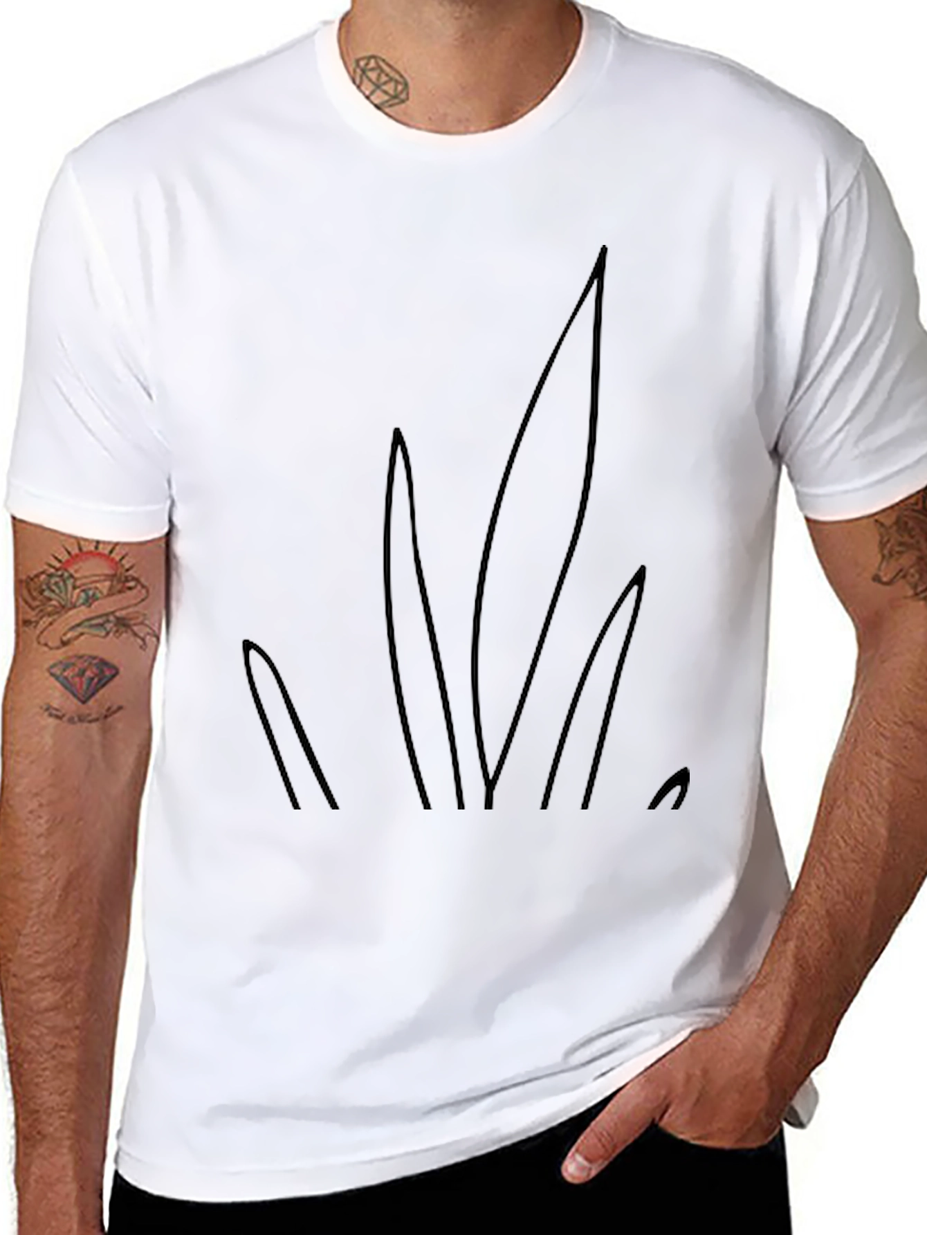 Minimalist Grass Design Black T-Shirt