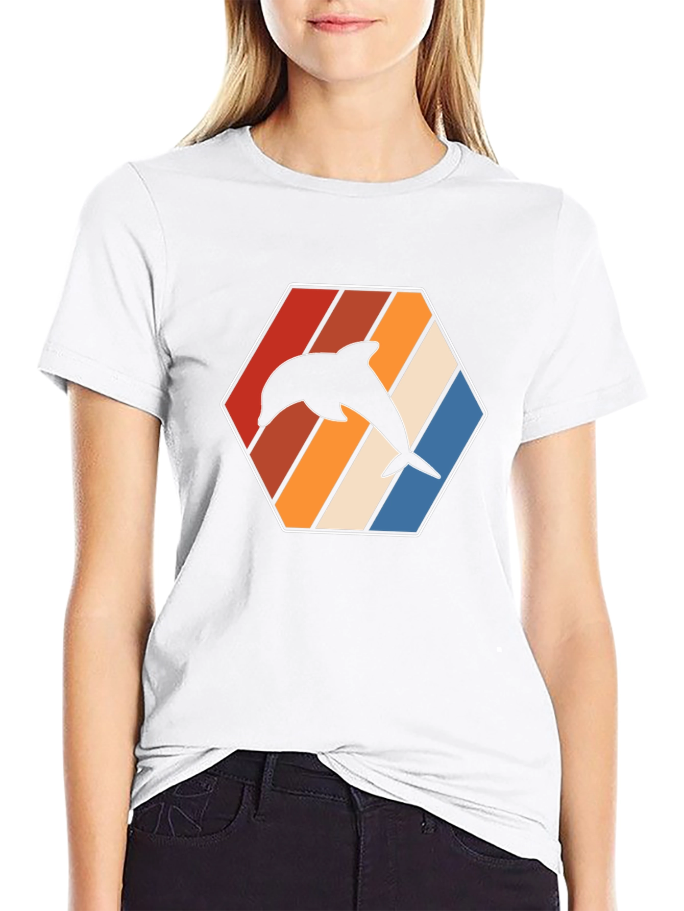 Retro Dolphin Graphic Tee - Black Cotton T-Shirt