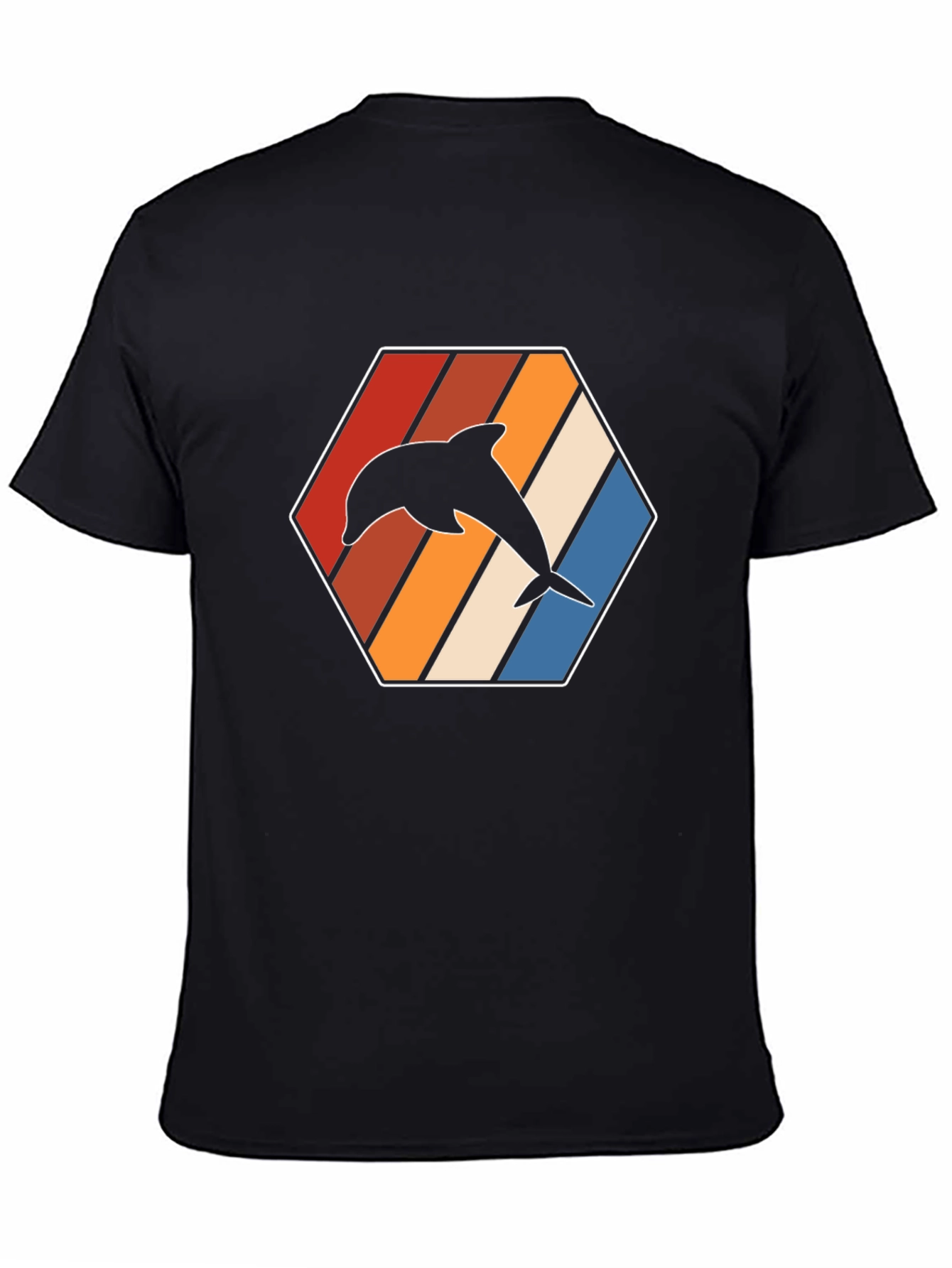 Retro Dolphin Graphic Tee - Black Cotton T-Shirt