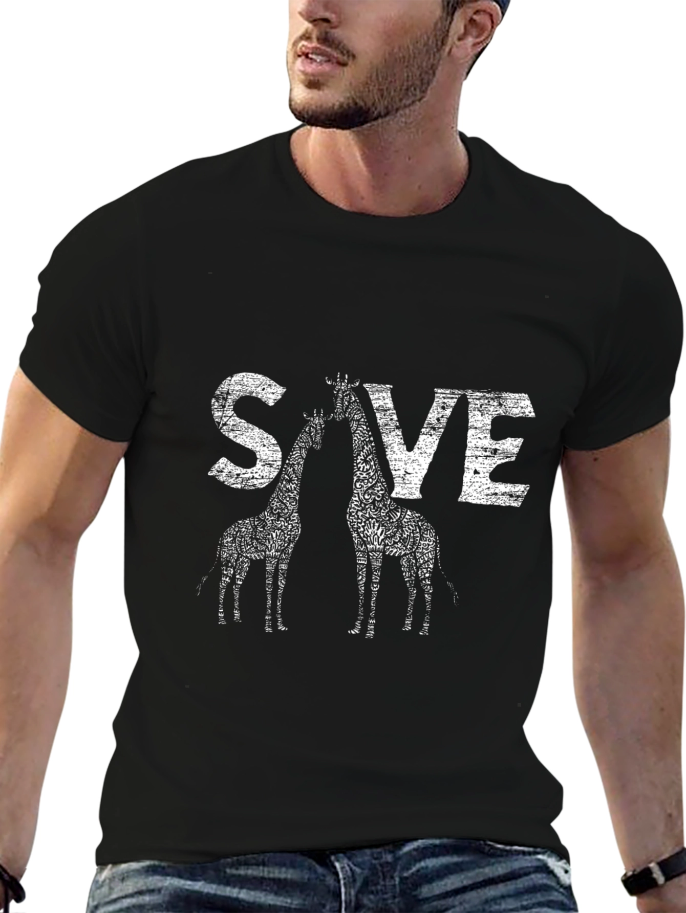 Save Giraffes Graphic Tee - Black Crew Neck