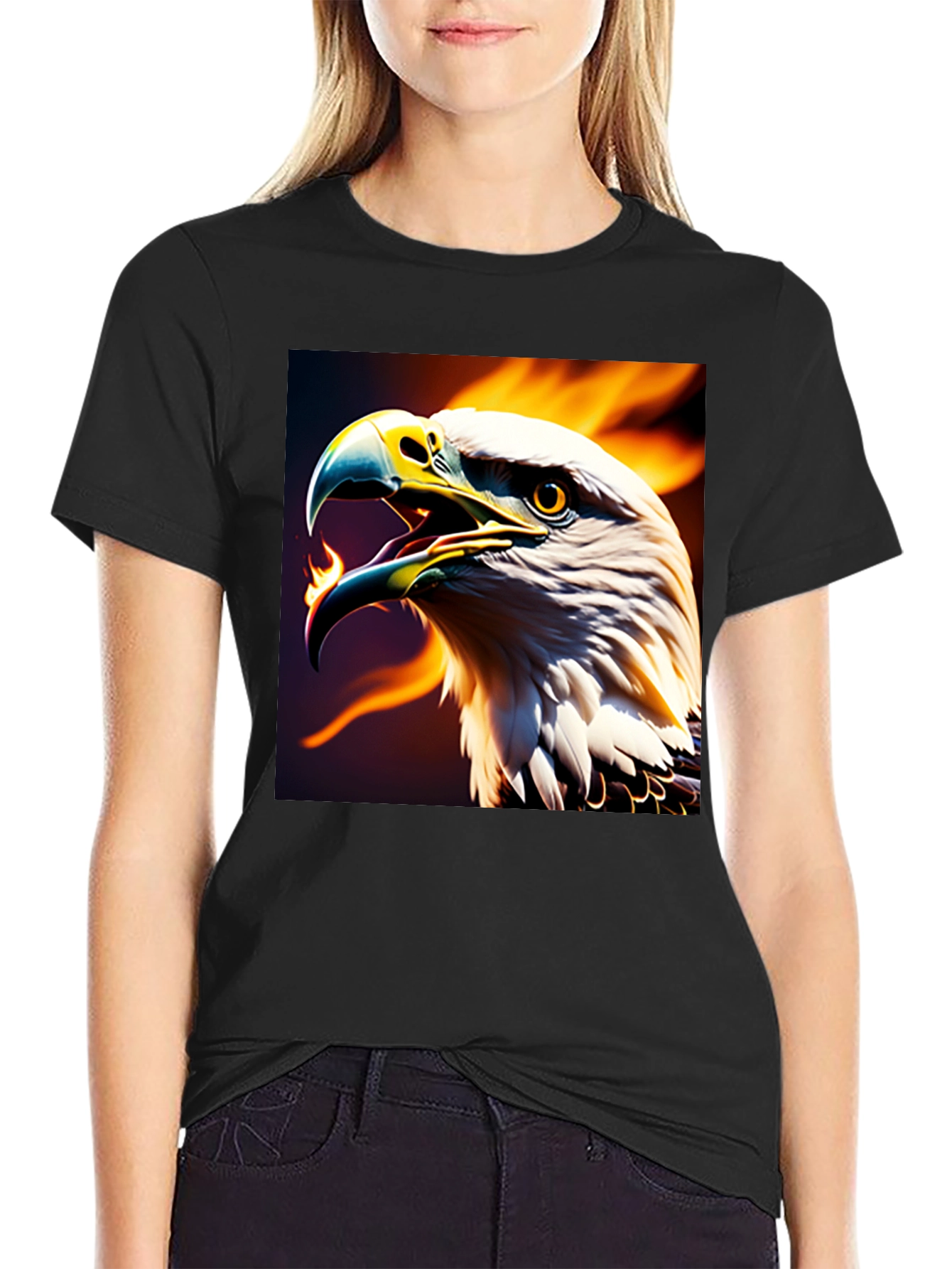 Fiery Eagle Graphic Tee - Bold Black T-Shirt