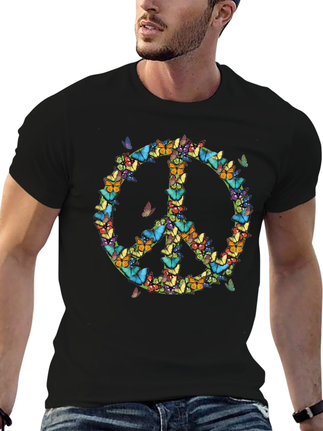 Butterfly Peace Sign T-Shirt - Black