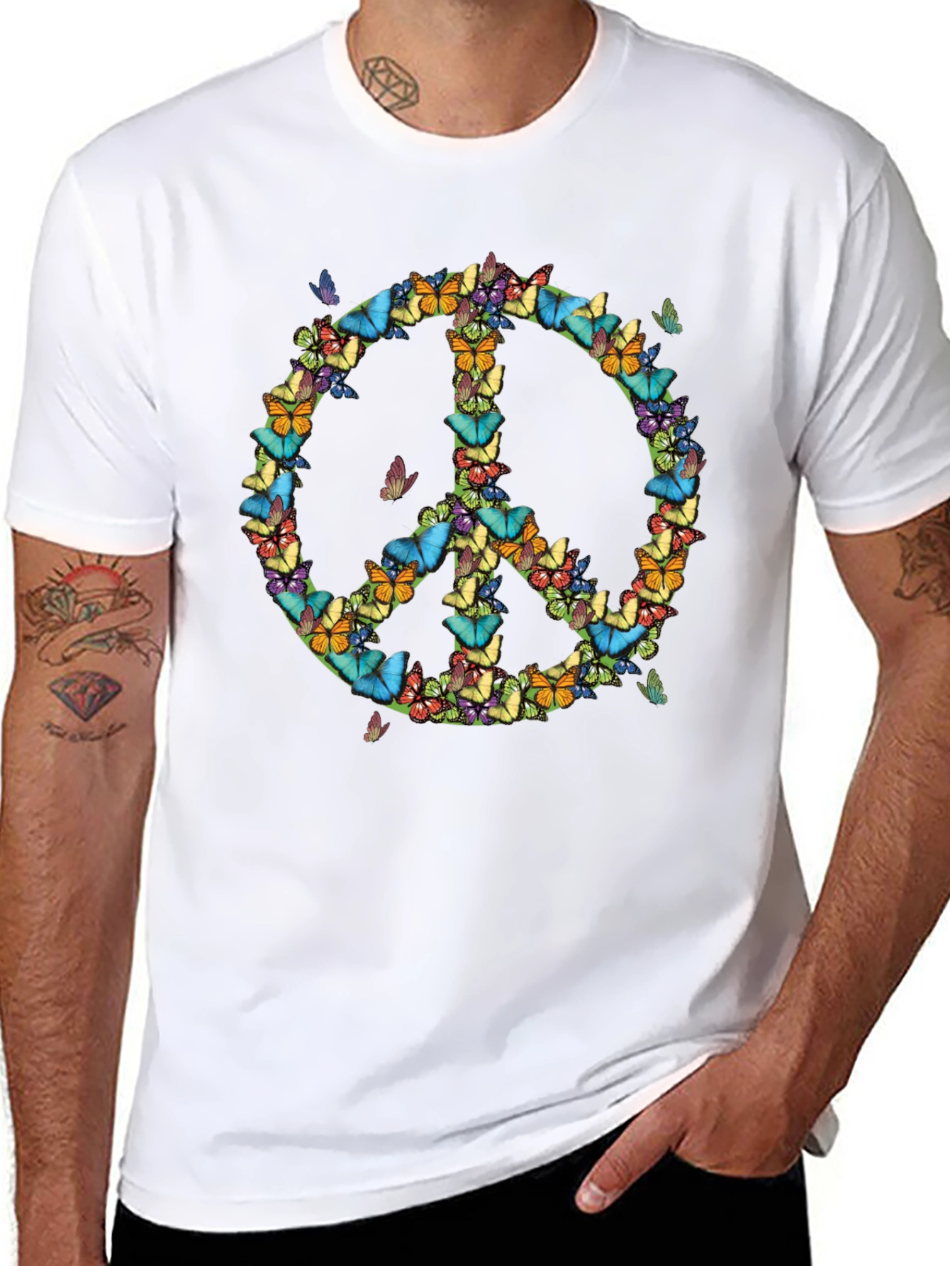 Butterfly Peace Sign T-Shirt - Black