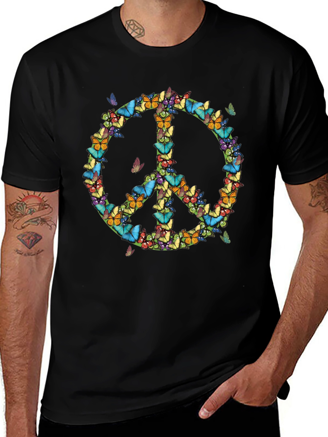 Butterfly Peace Sign T-Shirt - Black