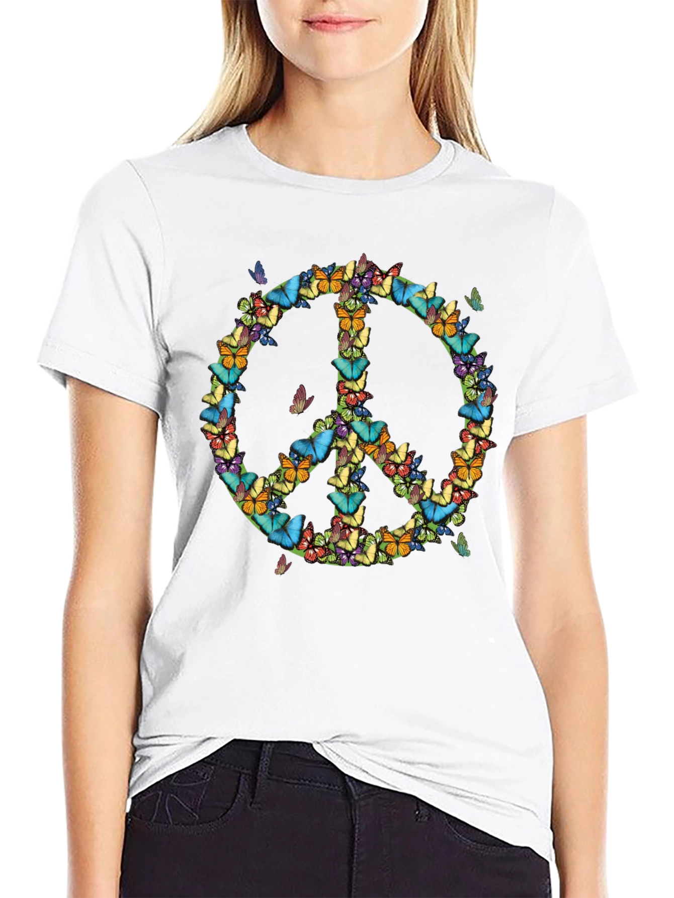 Butterfly Peace Sign T-Shirt - Black