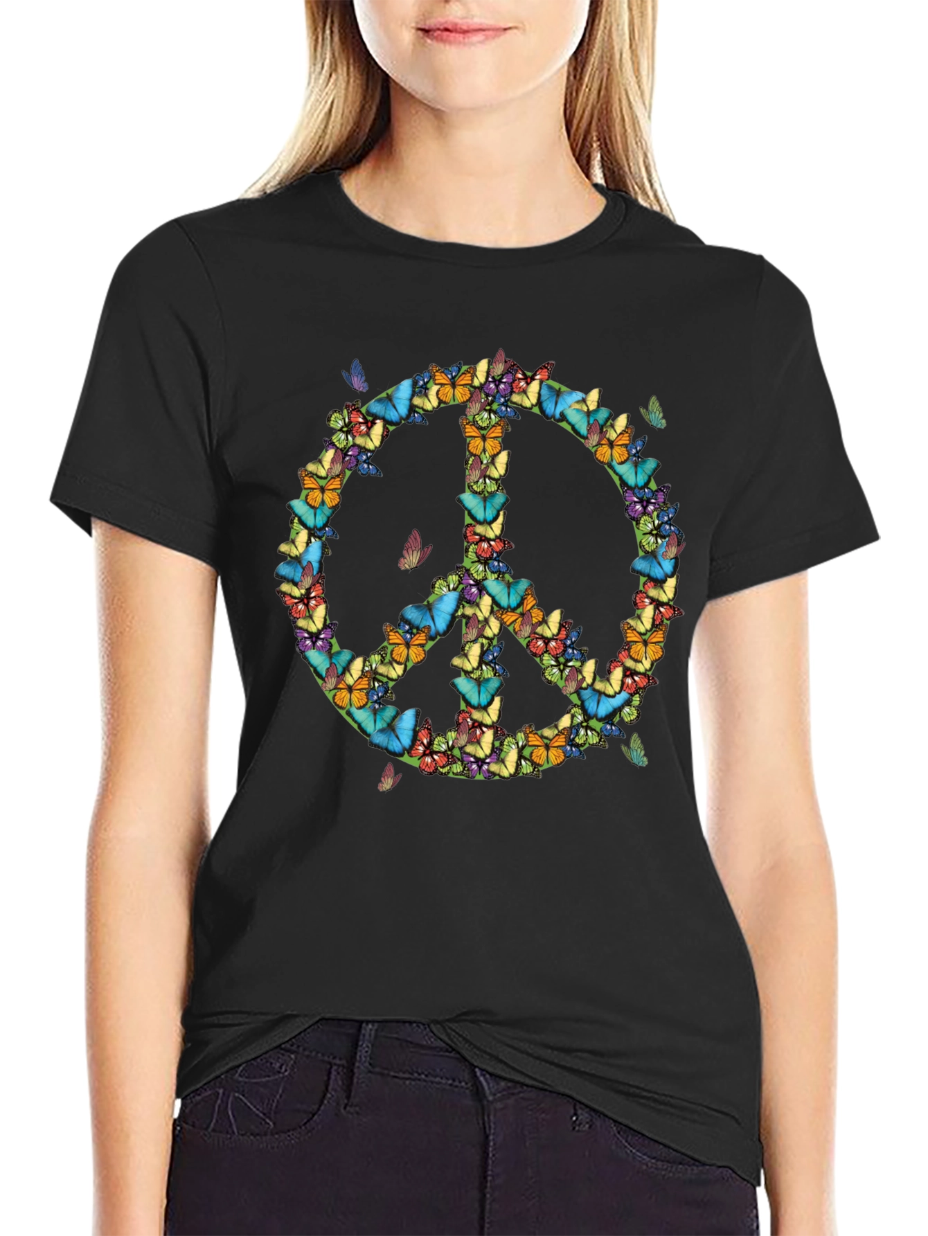 Butterfly Peace Sign T-Shirt - Black