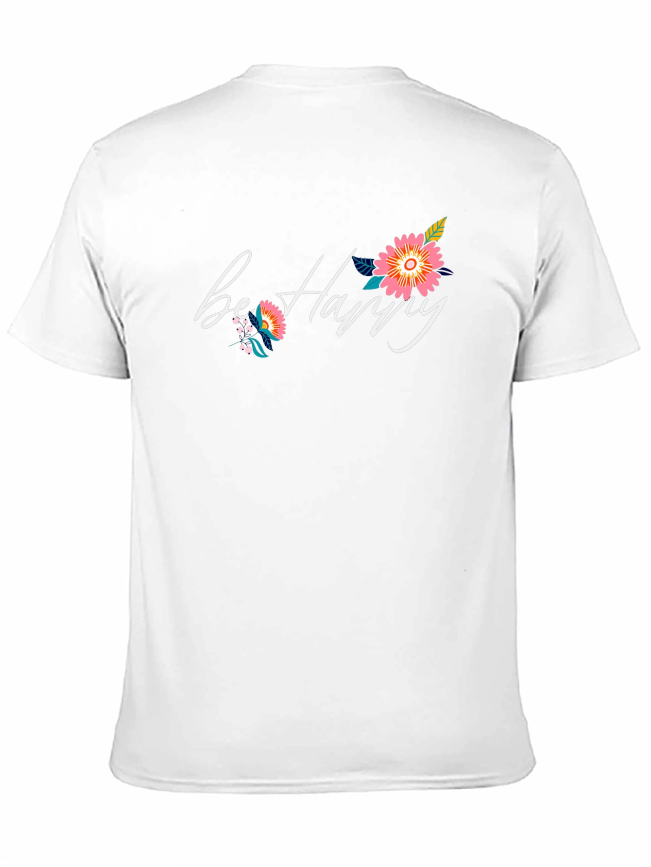 Be Happy Floral Graphic Black T-Shirt