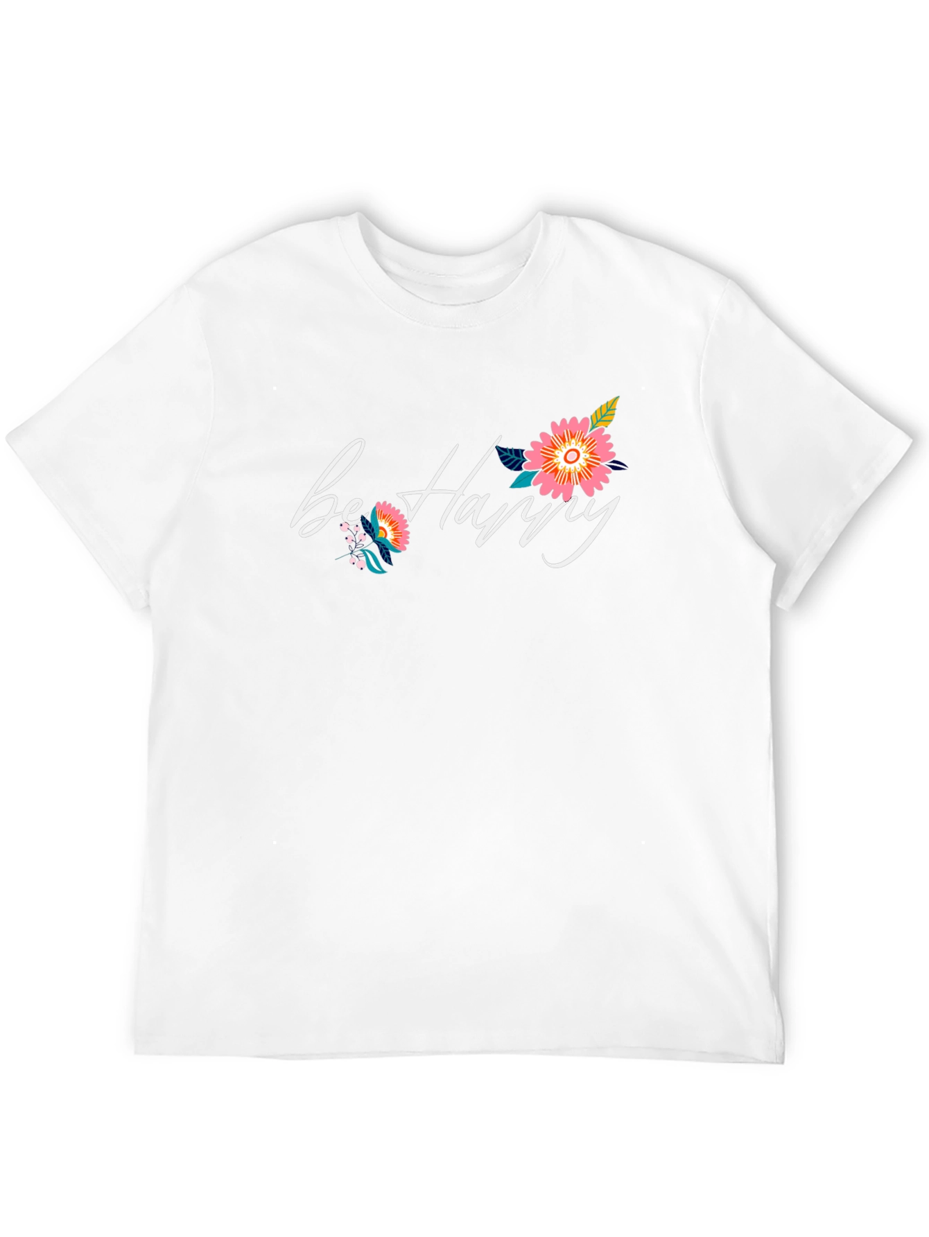 Be Happy Floral Graphic Black T-Shirt
