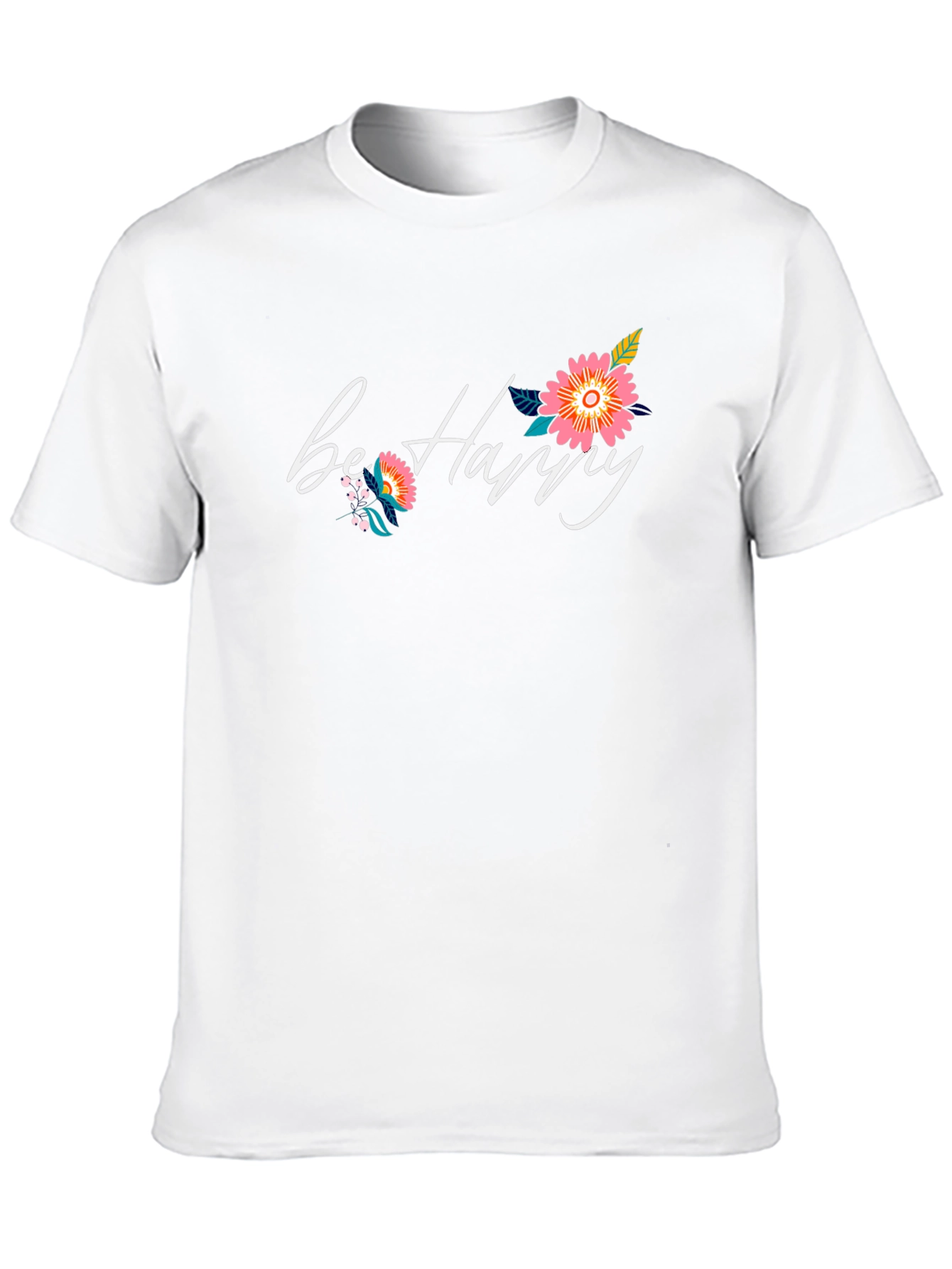 Be Happy Floral Graphic Black T-Shirt
