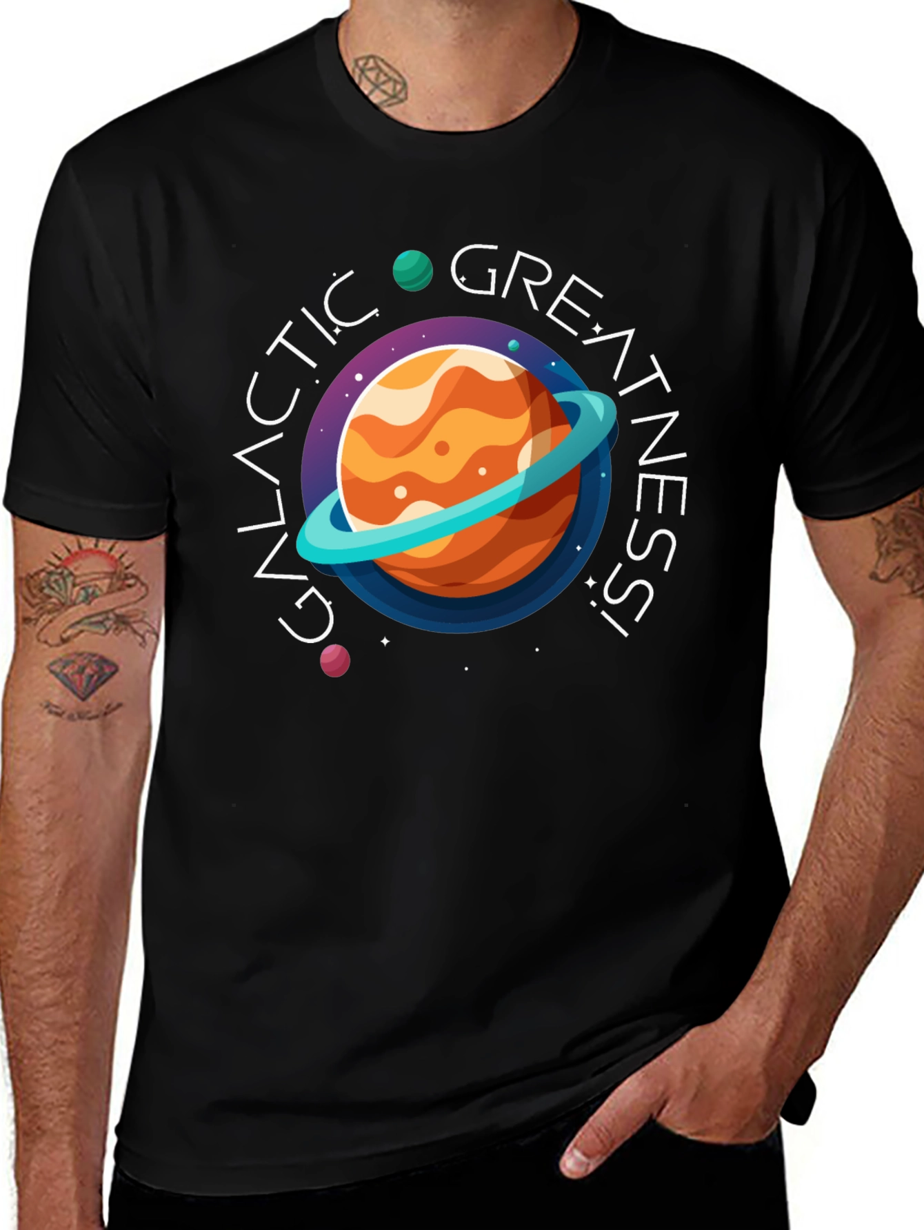 Galactic Greatness Graphic Black T-Shirt