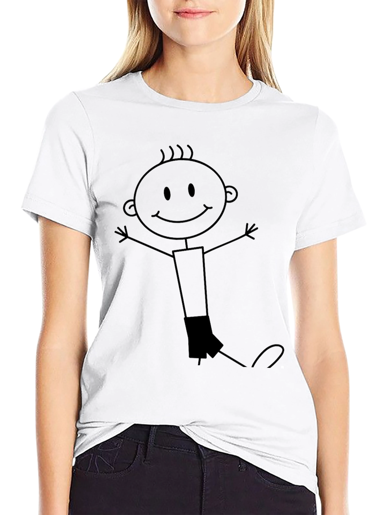 Stick Figure Graphic Tee - Black Cotton Comfort