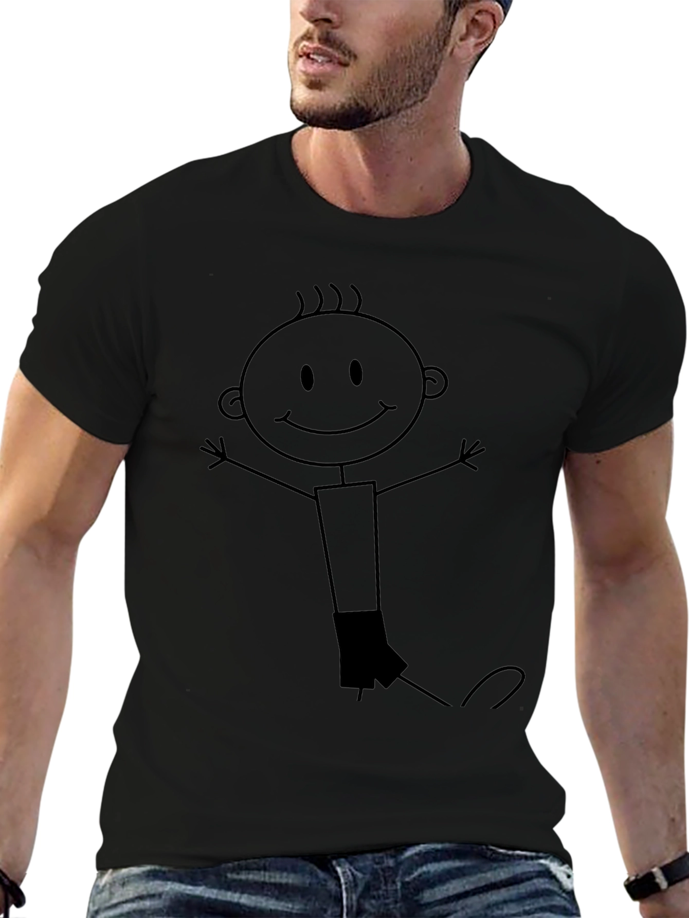 Stick Figure Graphic Tee - Black Cotton Comfort