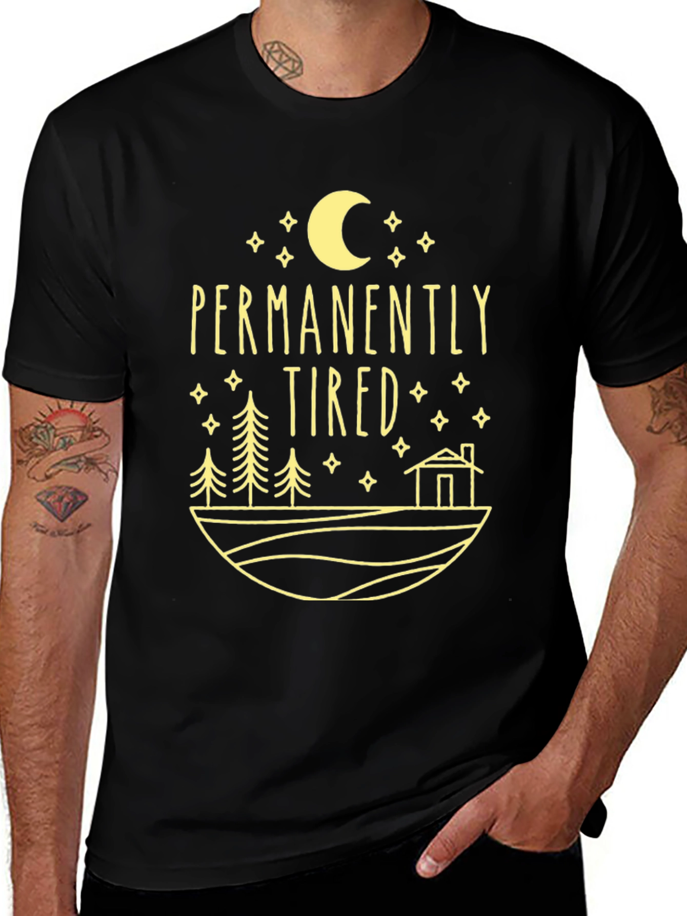 Permanently Tired Graphic Tee - Moon & Cabin Design