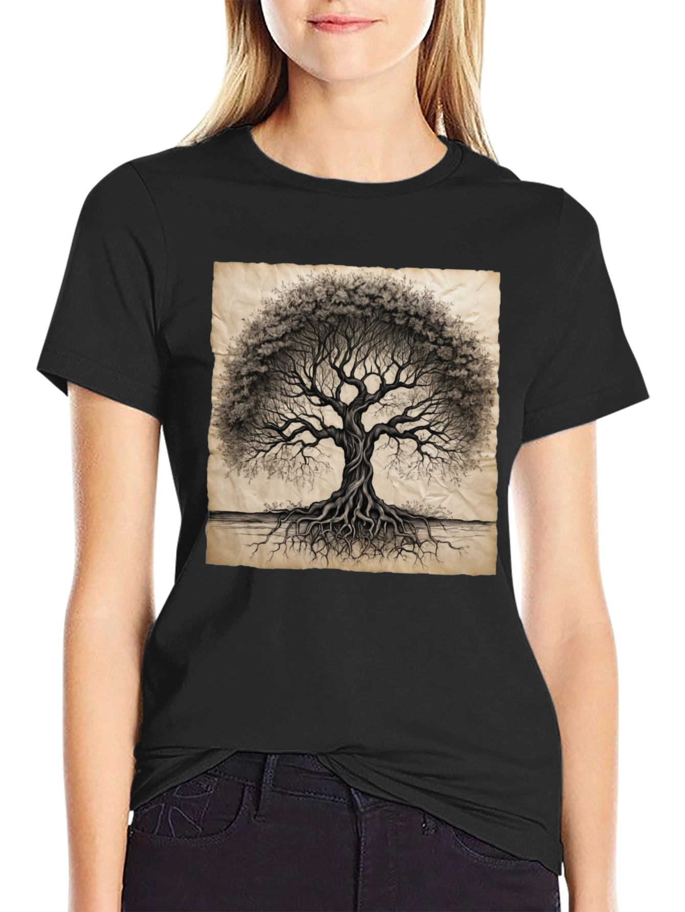 Tree of Life Graphic Tee - Black Cotton T-Shirt
