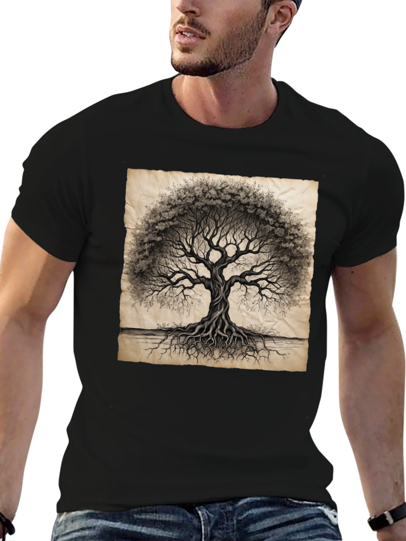 Tree of Life Graphic Tee - Black Cotton T-Shirt