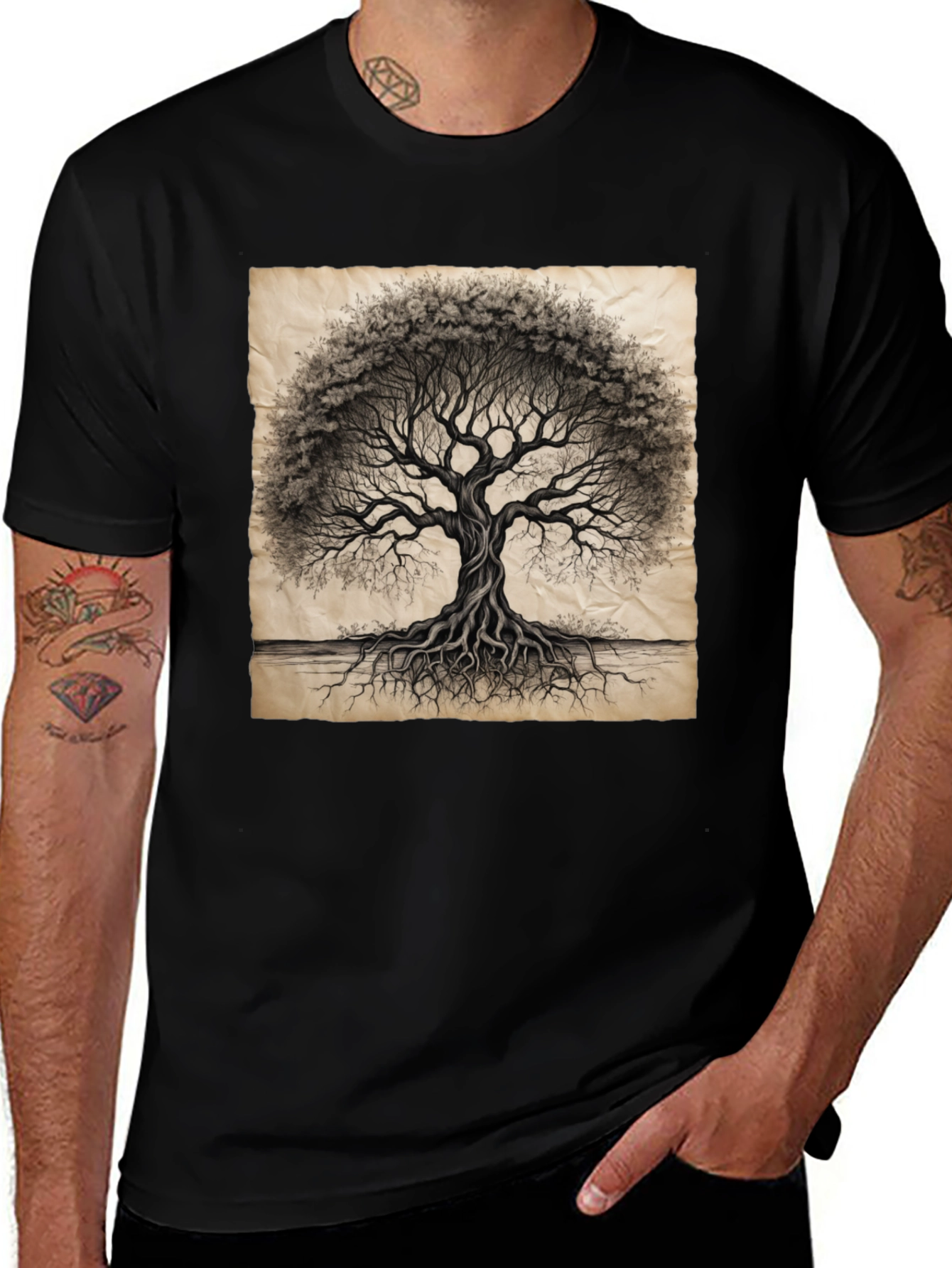 Tree of Life Graphic Tee - Black Cotton T-Shirt