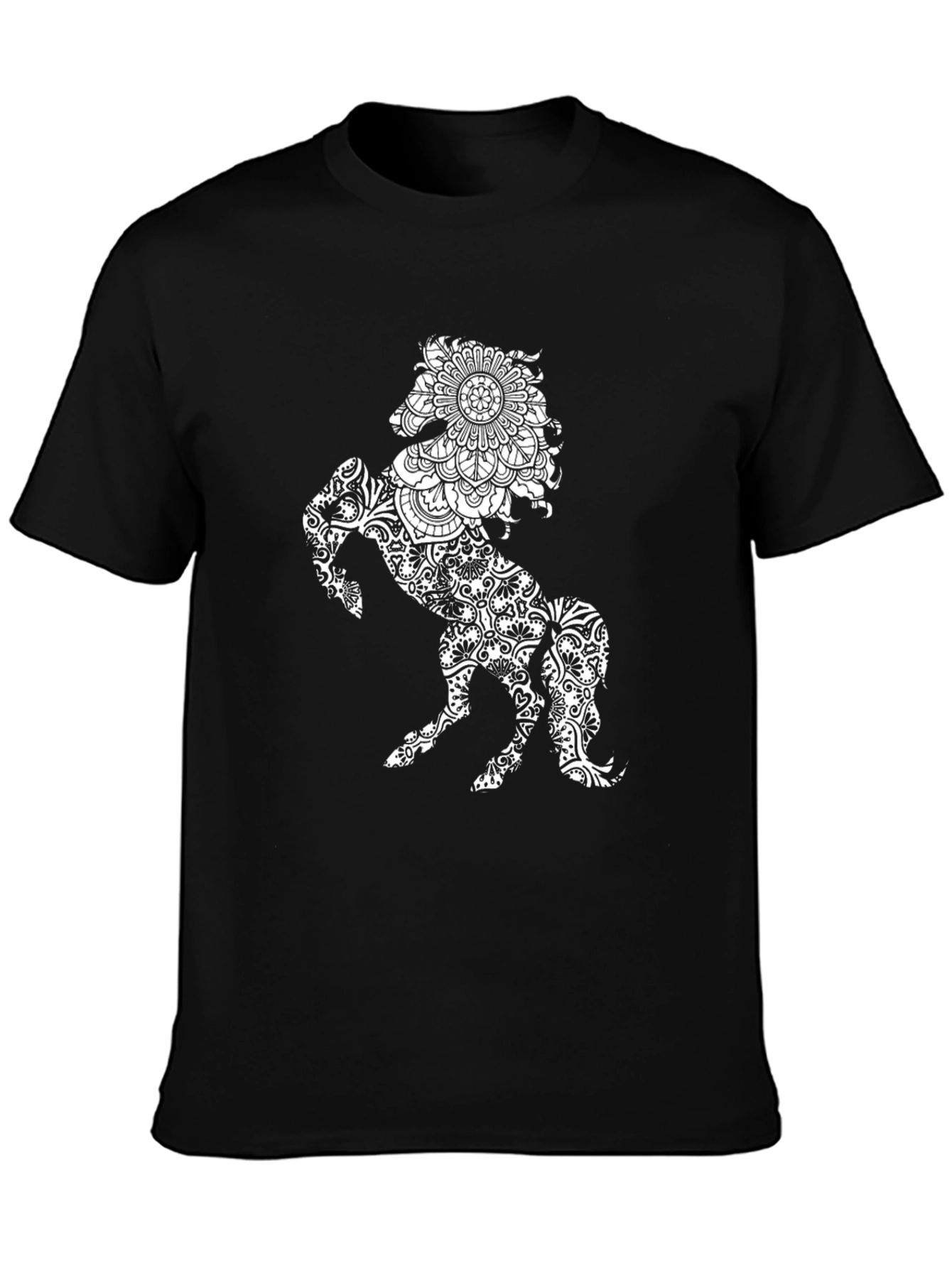 Black T-Shirt with Horse Mandala Print