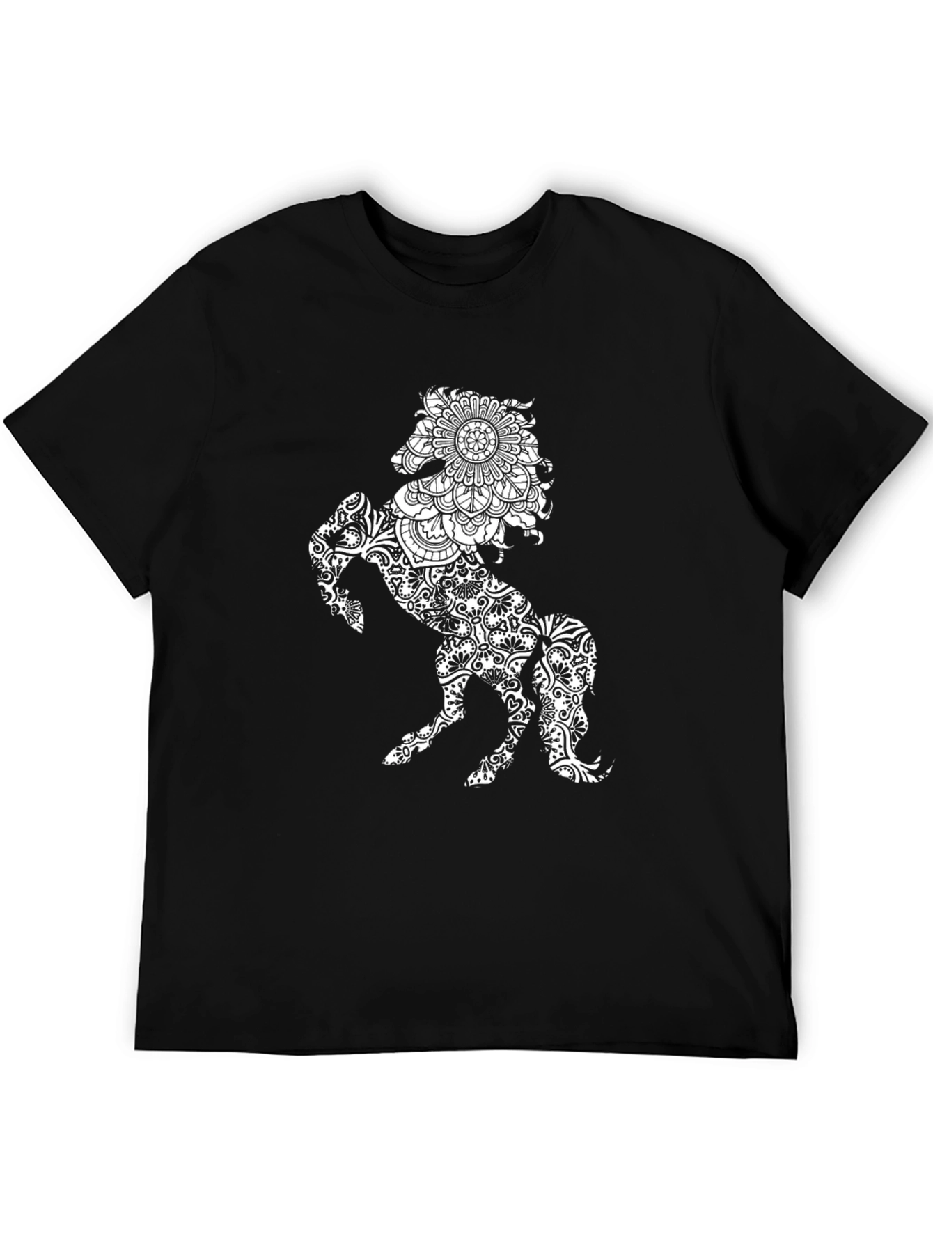 Black T-Shirt with Horse Mandala Print