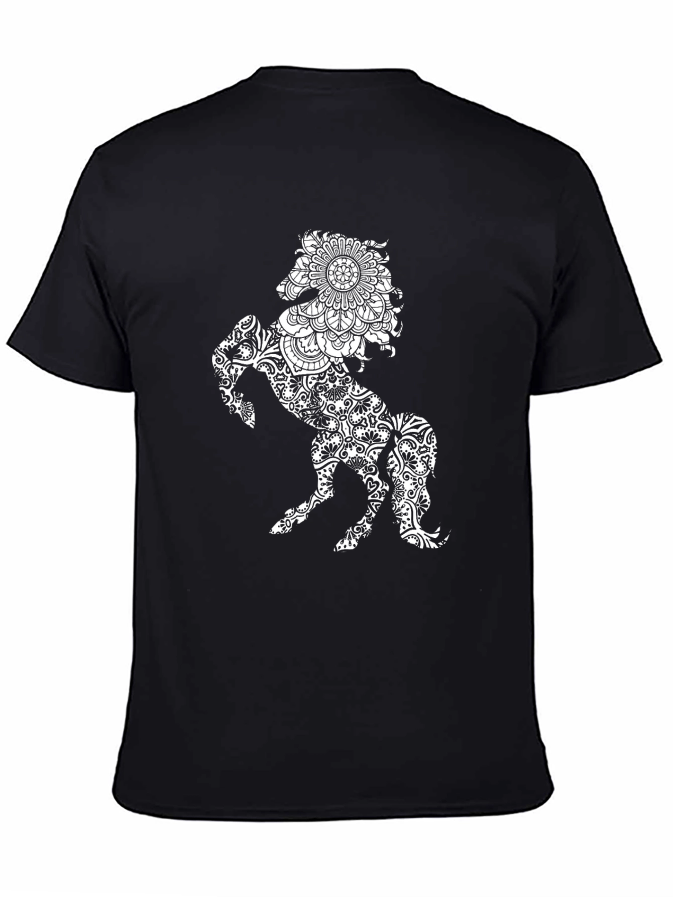 Black T-Shirt with Horse Mandala Print