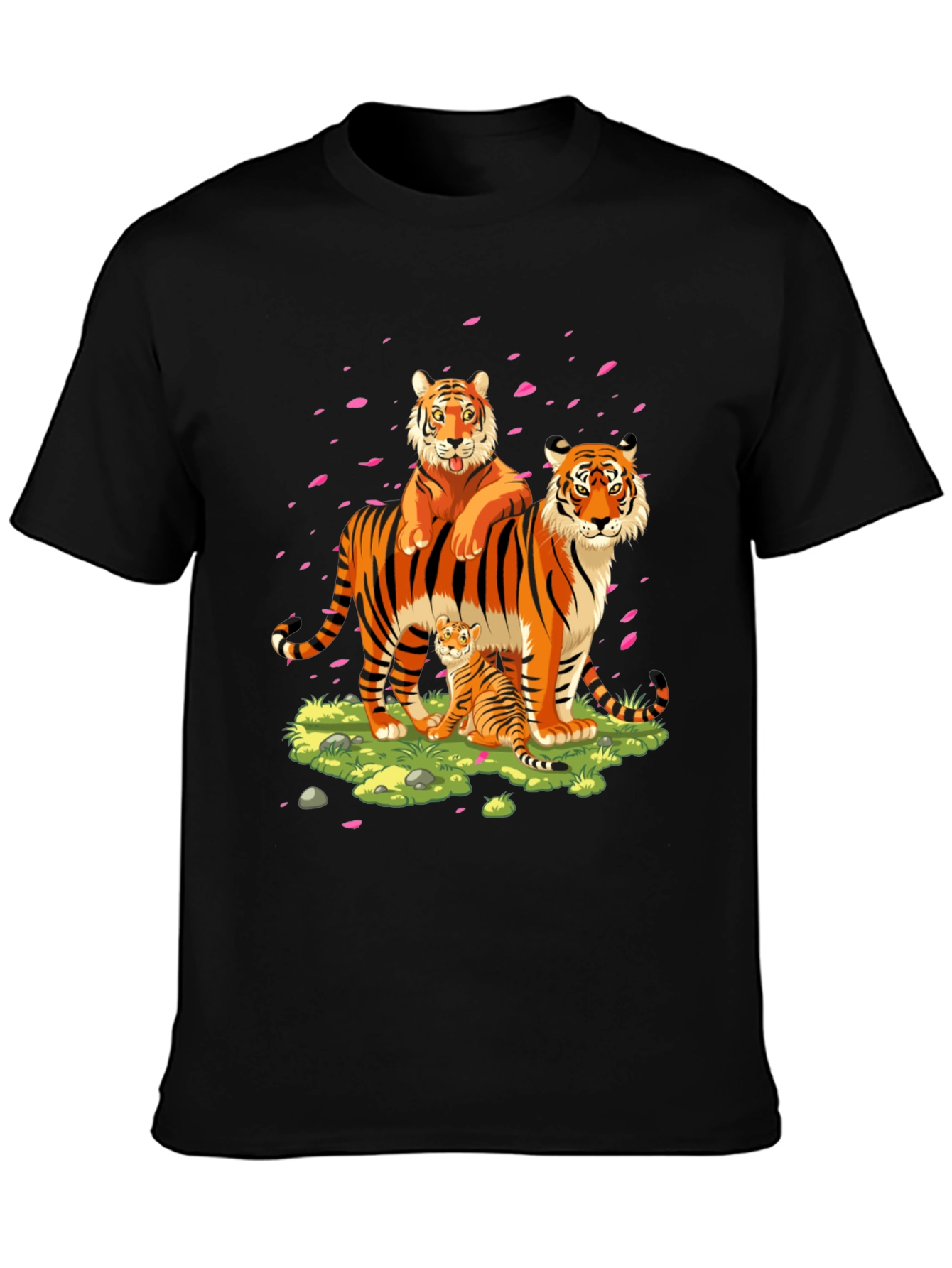 Tiger Family Graphic Print Black T-Shirt