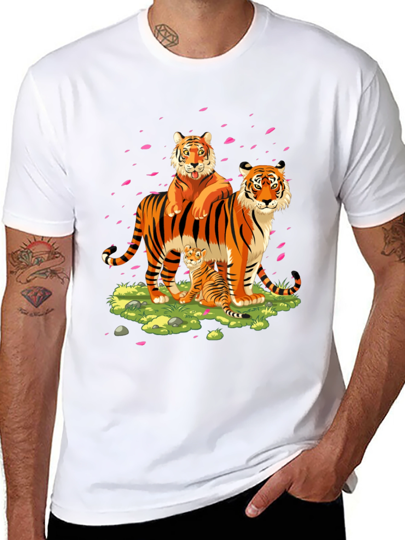 Tiger Family Graphic Print Black T-Shirt