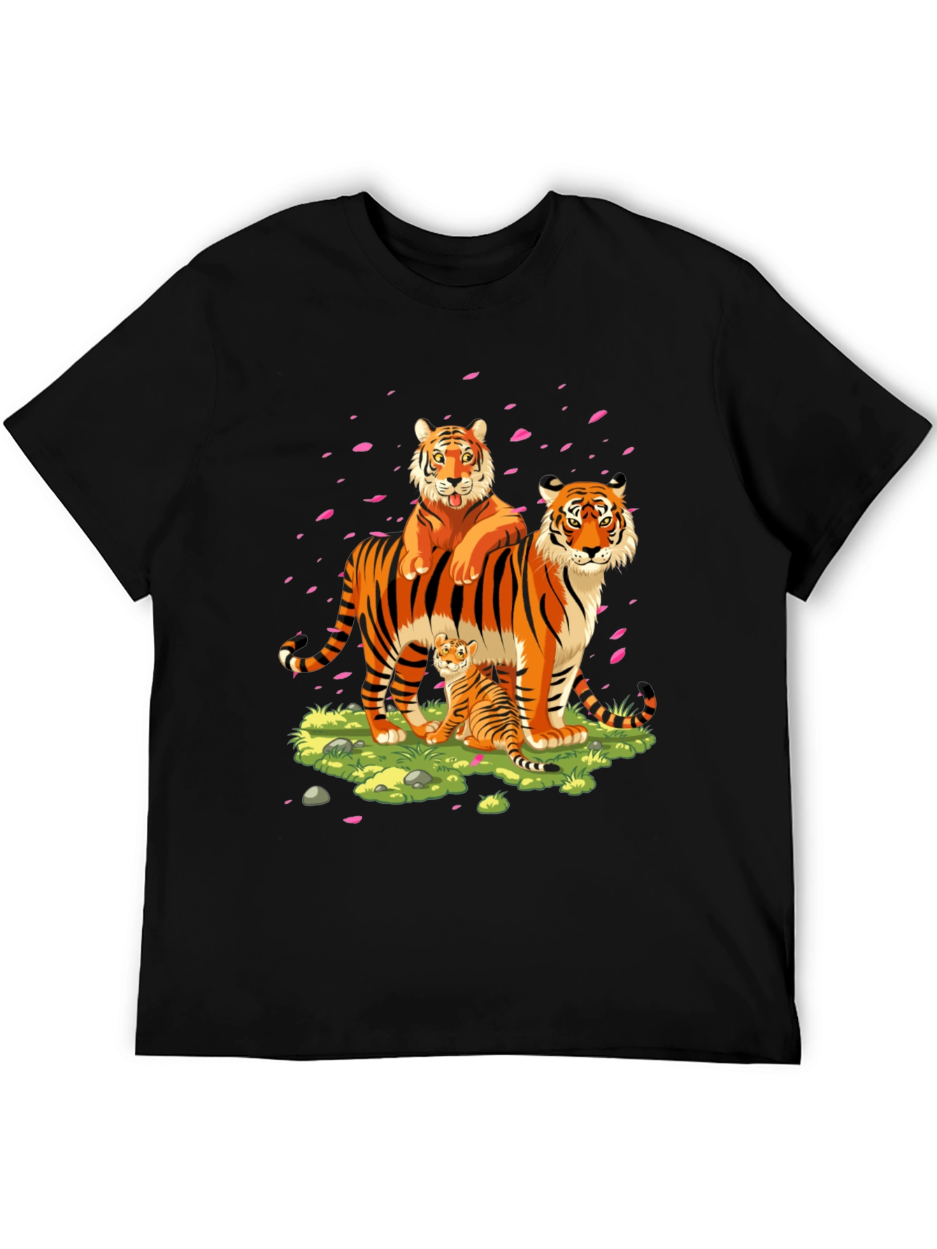 Tiger Family Graphic Print Black T-Shirt