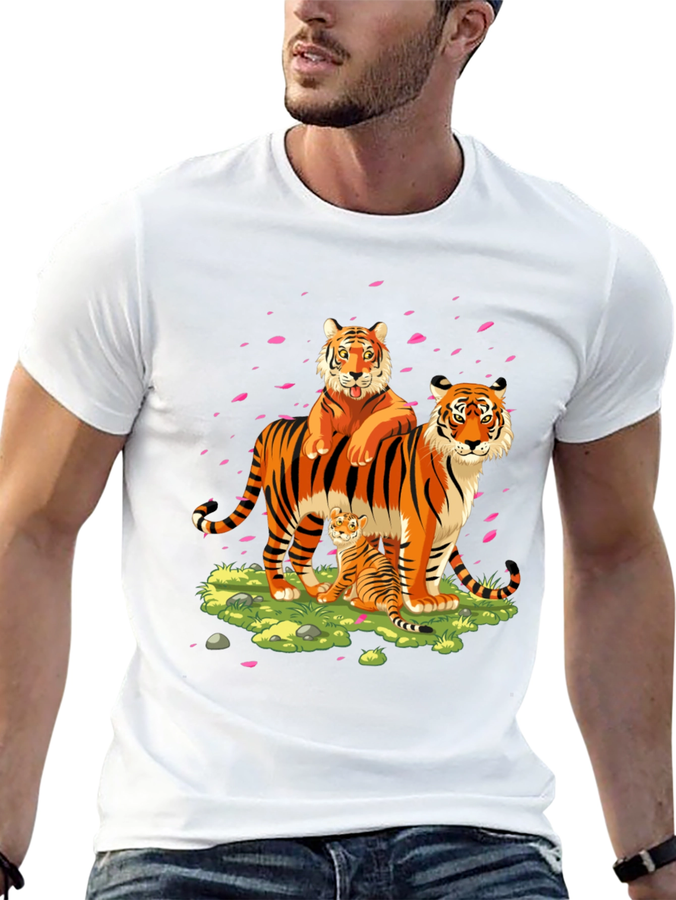 Tiger Family Graphic Print Black T-Shirt