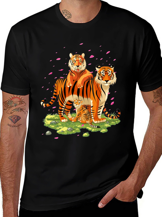 Tiger Family Graphic Print Black T-Shirt