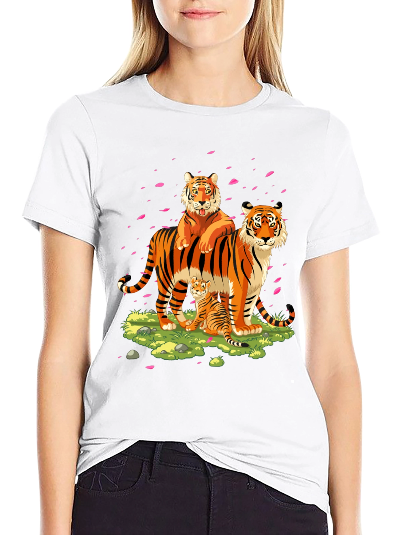 Tiger Family Graphic Print Black T-Shirt